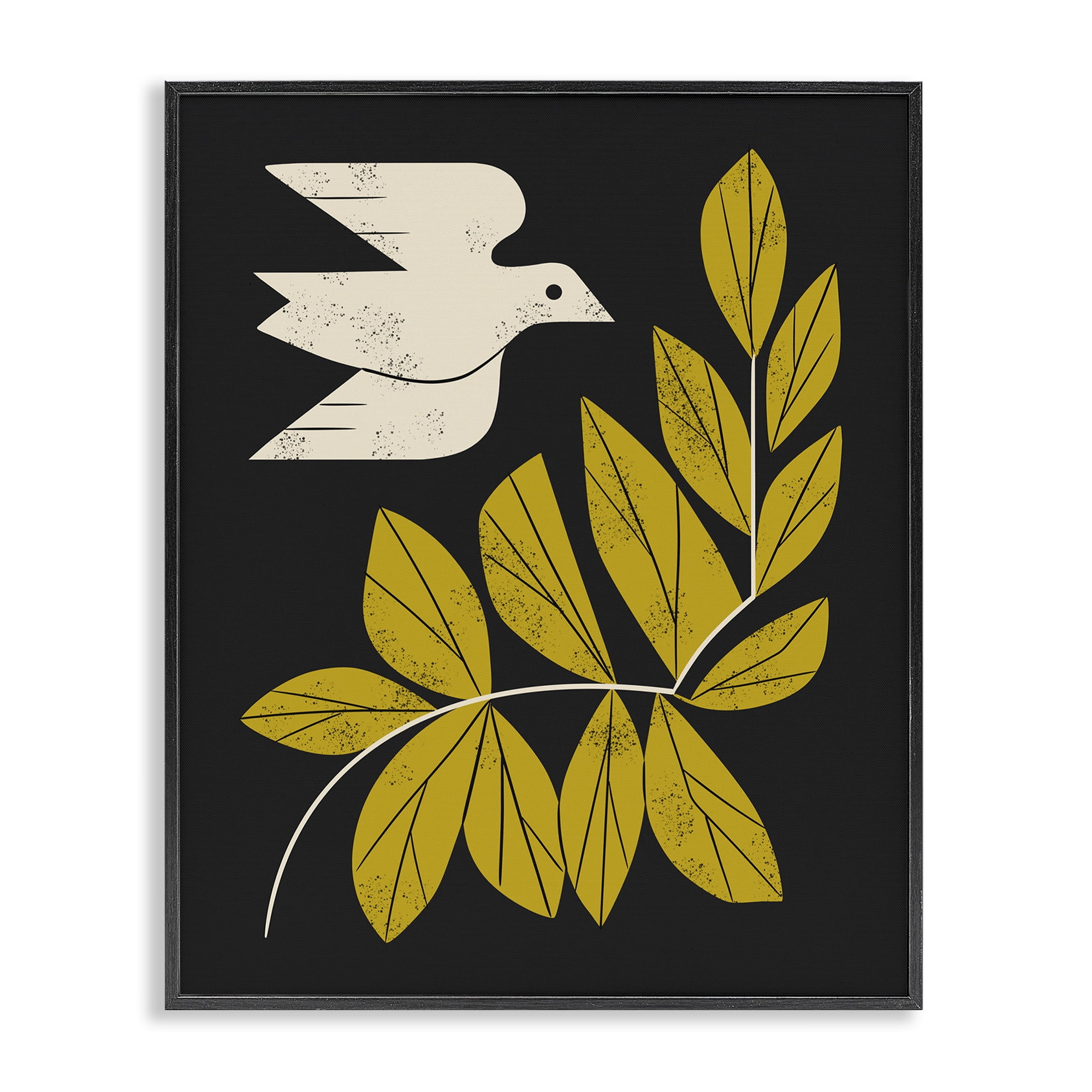 Stupell Industries Midcentury Dove & Branch Black Framed Giclee Art, design by Renea L. Thull