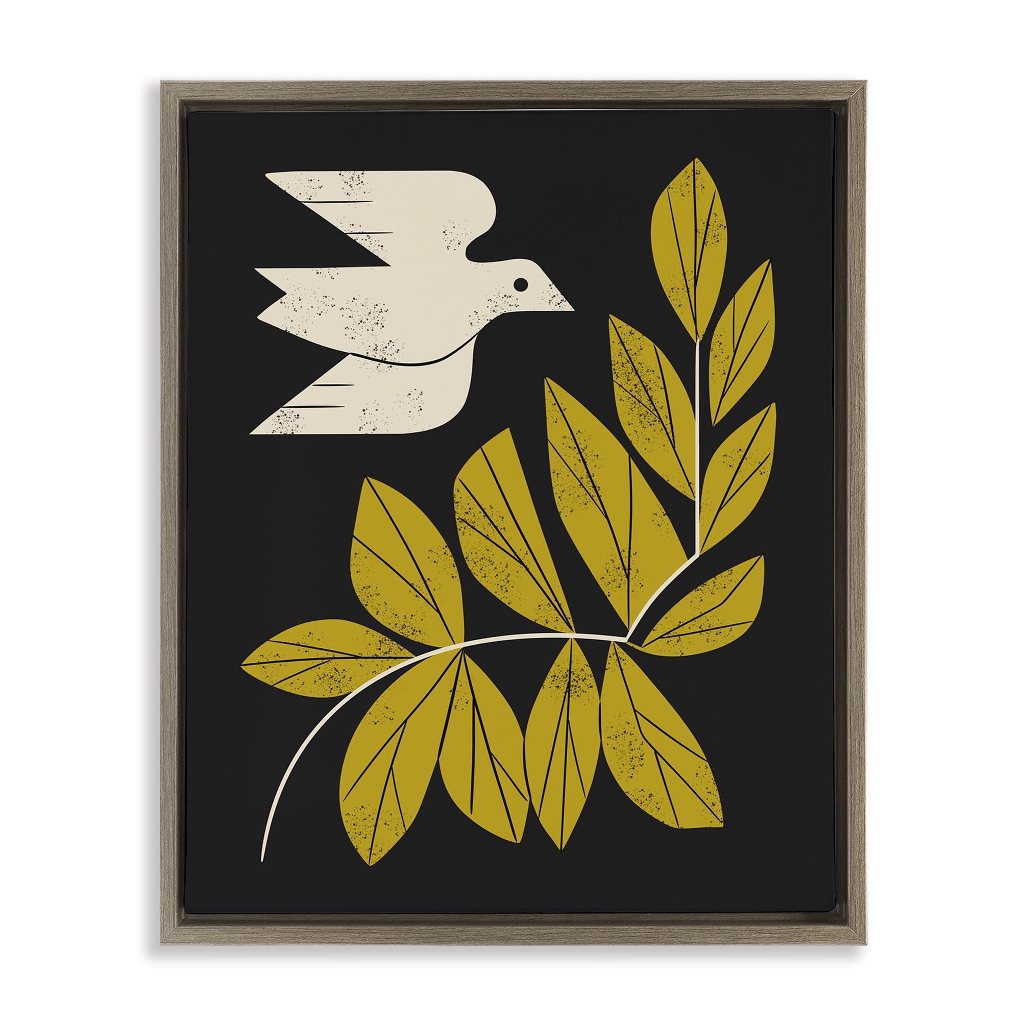 Stupell Industries Midcentury Dove & Branch Brown Framed Floater Canvas Wall Art, design by Renea L. Thull