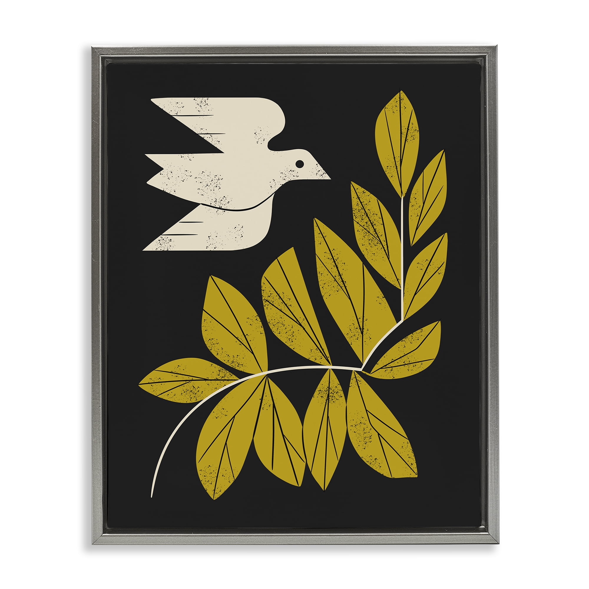 Stupell Industries Midcentury Dove & Branch Gray Framed Floater Canvas Wall Art, design by Renea L. Thull