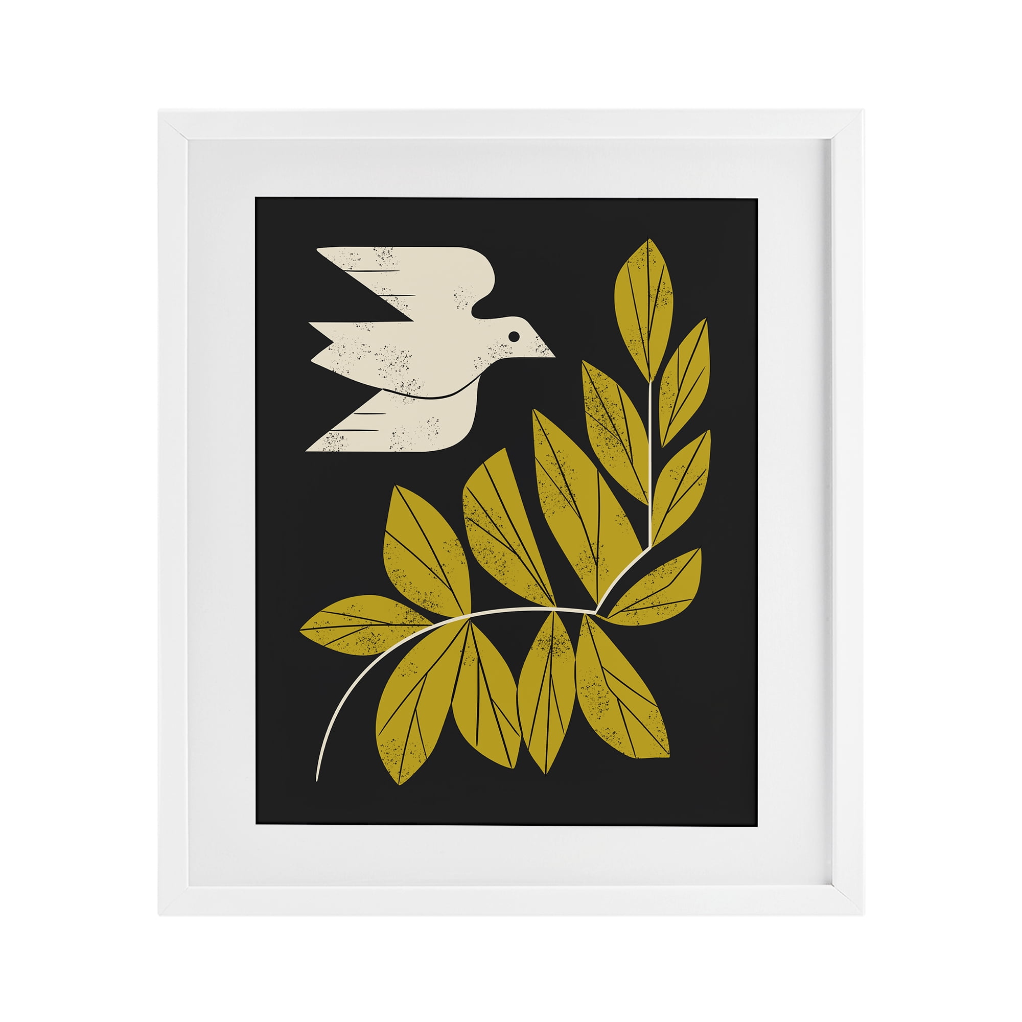 Stupell Industries Midcentury Dove & Branch White Framed Print Under Glass, design by Renea L. Thull