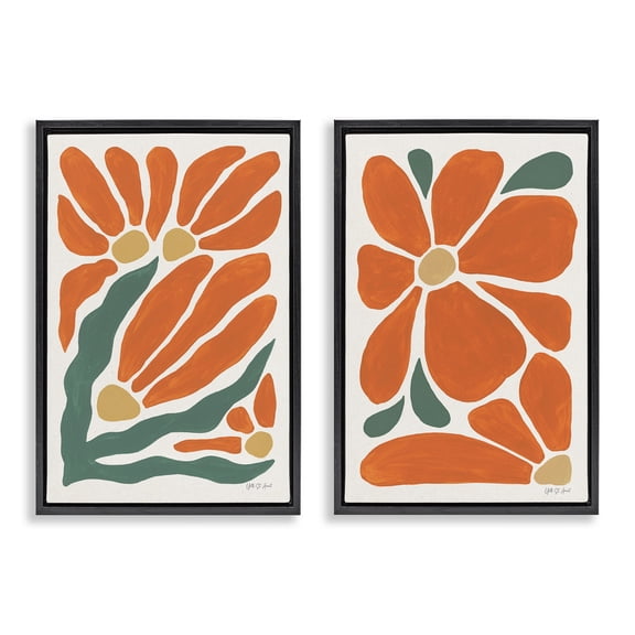Stupell Industries Midcentury Flower Abstracts 2 Piece Black Framed Floater Canvas Set design by Yvette St. Amant, 25 x 17