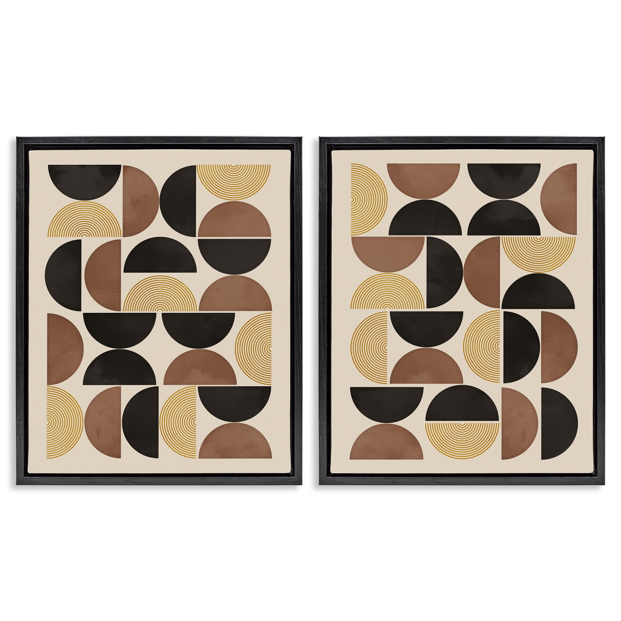 Stupell Industries Midcentury Geometric Semicircles Abstract Painting Black Floater Framed Canvas Art Print Wall Art, 31 x 25, Set of 2