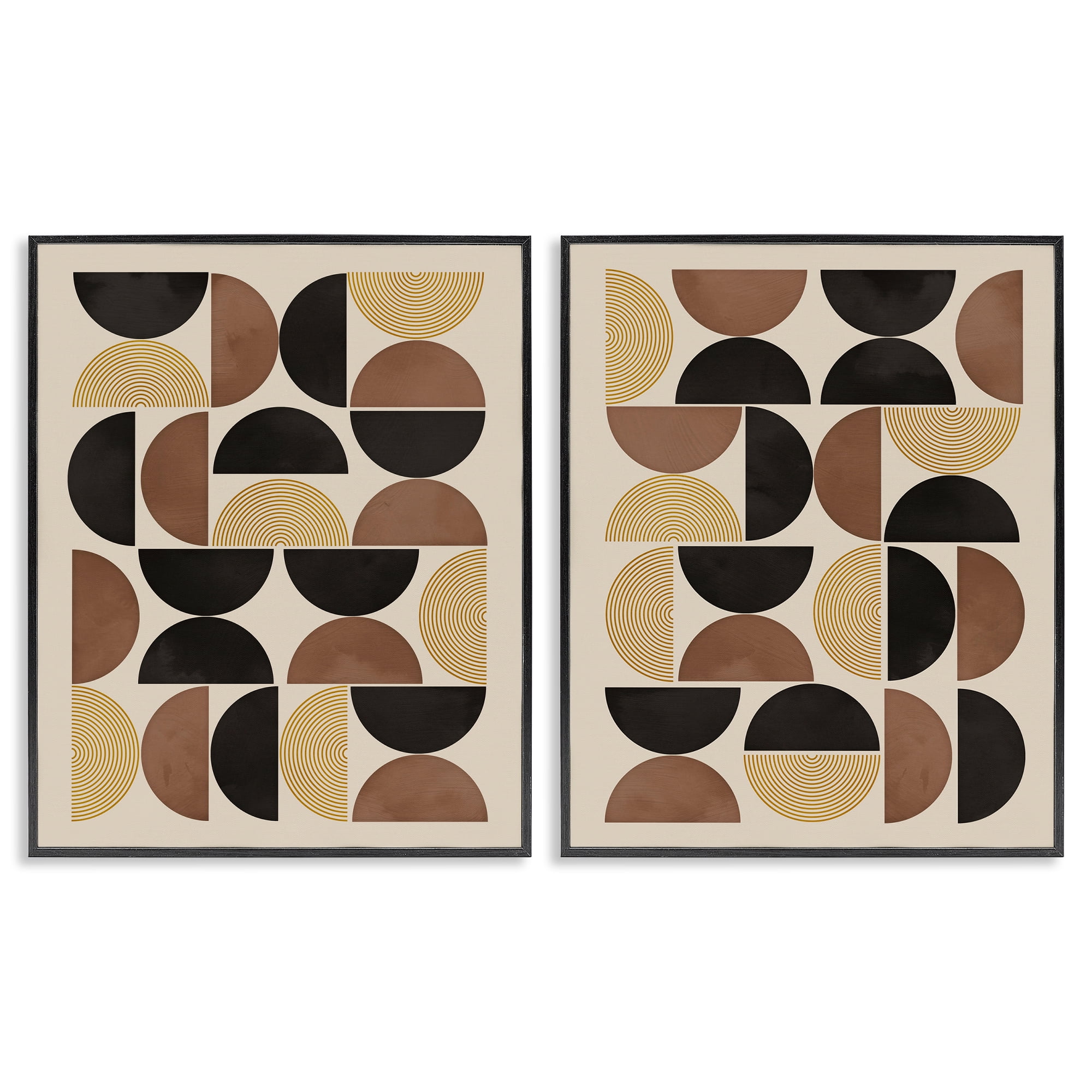 Stupell Industries Midcentury Geometric Semicircles Abstract Painting Black Framed Art Print Wall Art, 24 x 30, Set of 2