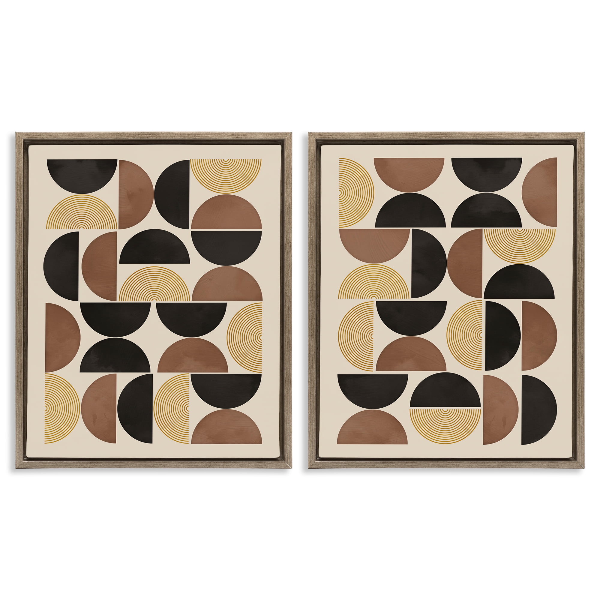 Stupell Industries Midcentury Geometric Semicircles Abstract Painting Brown Floater Framed Canvas Art Print Wall Art, 31 x 25, Set of 2