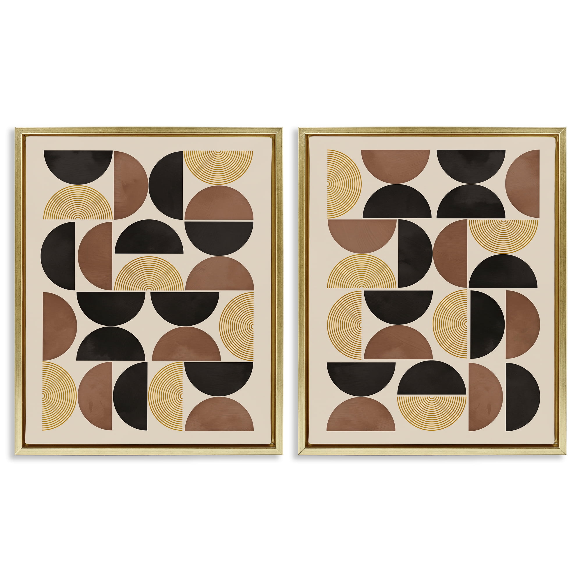 Stupell Industries Midcentury Geometric Semicircles Abstract Painting Gold Floater Framed Canvas Art Print Wall Art, 31 x 25, Set of 2