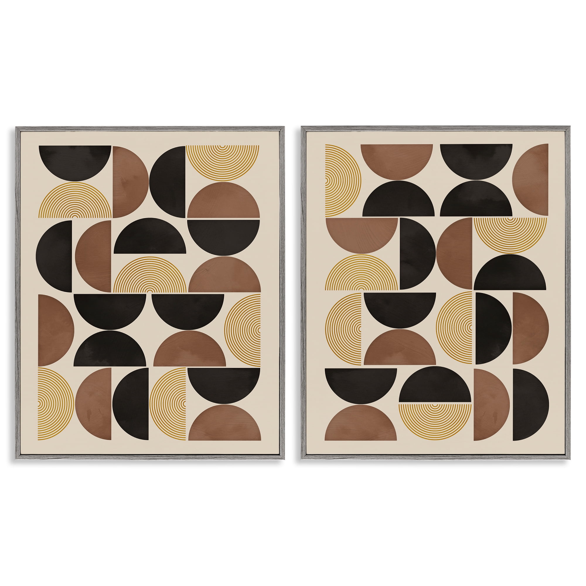 Stupell Industries Midcentury Geometric Semicircles Abstract Painting Gray Framed Art Print Wall Art, 11 x 14, Set of 2