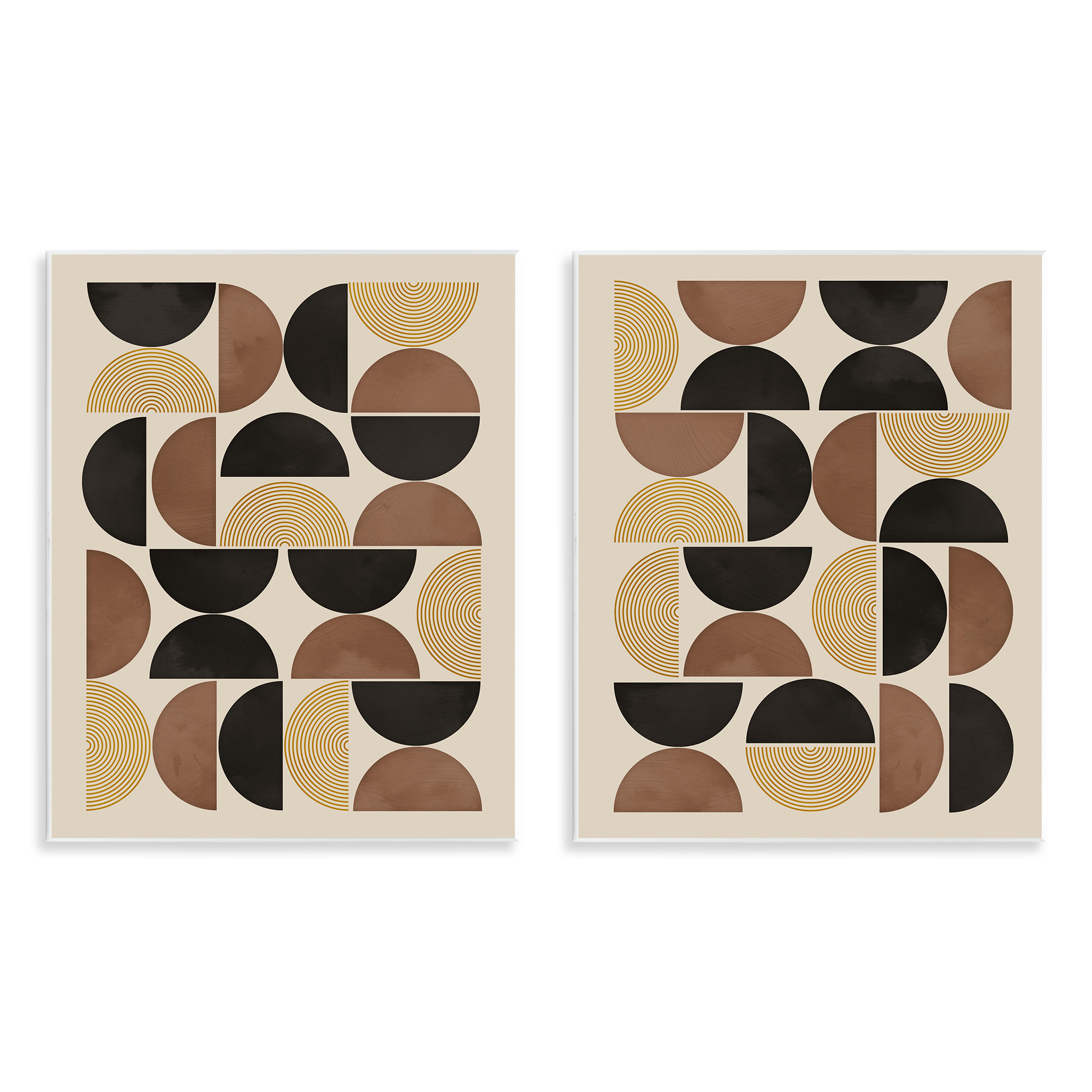 Stupell Industries Midcentury Geometric Semicircles Abstract Painting Unframed Art Print Wall Art, 11 x 14, Set of 2