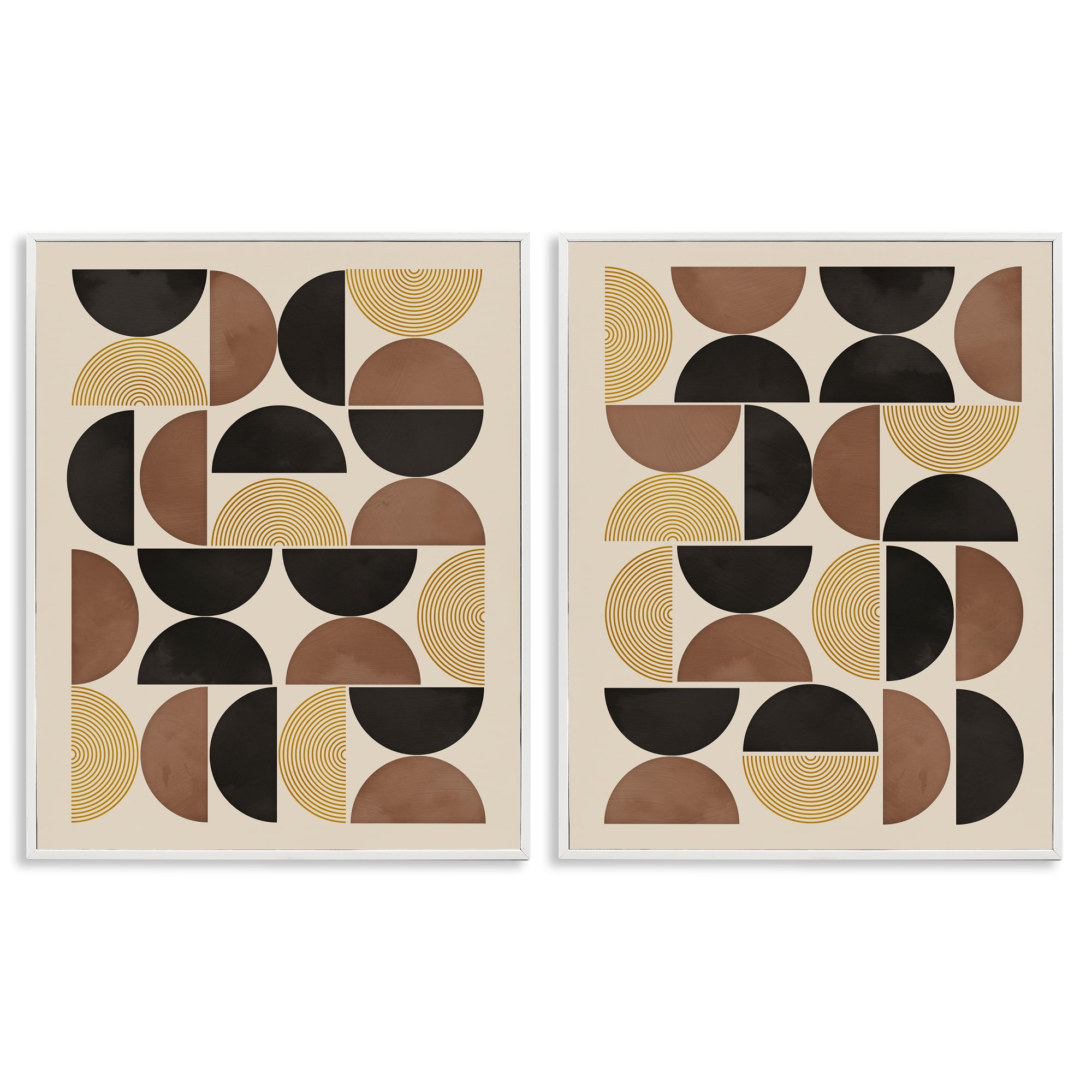 Stupell Industries Midcentury Geometric Semicircles Abstract Painting White Framed Art Print Wall Art, 11 x 14, Set of 2