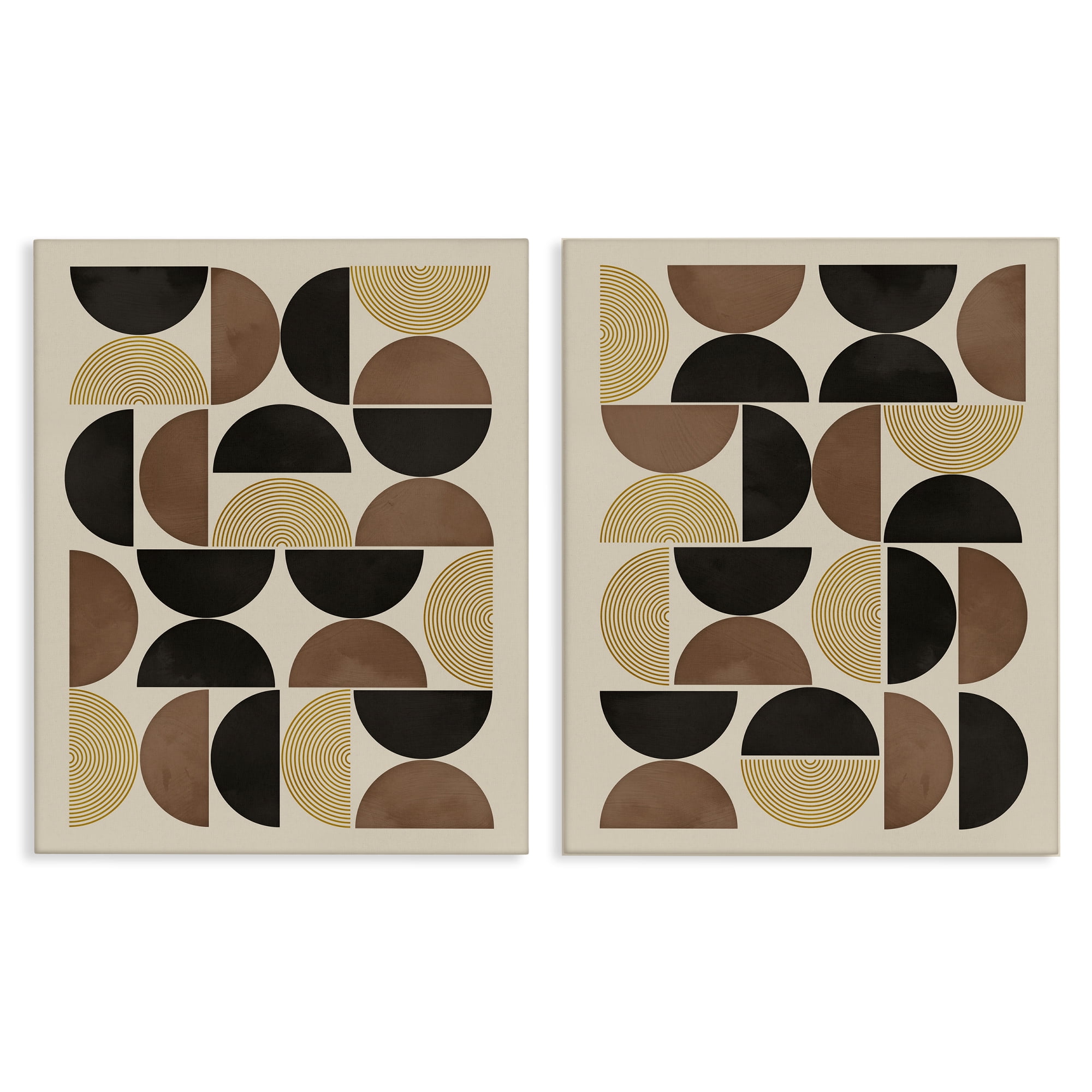 Stupell Industries Midcentury Geometric Semicircles Abstract Painting Wrapped Canvas Art Print Wall Art, 24 x 30, Set of 2