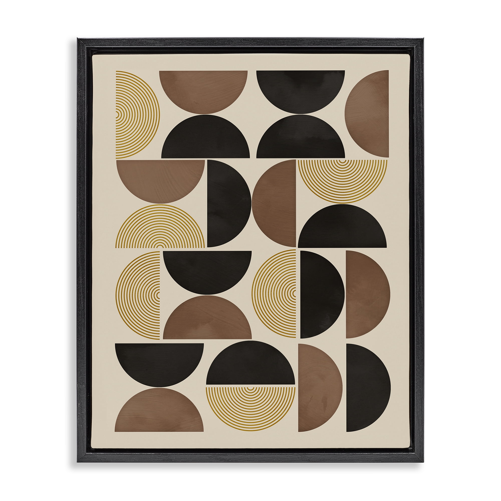 Stupell Industries Midcentury Geometric Shapes Abstract Painting Black Floater Framed Canvas Art Print Wall Art, 25 x 31