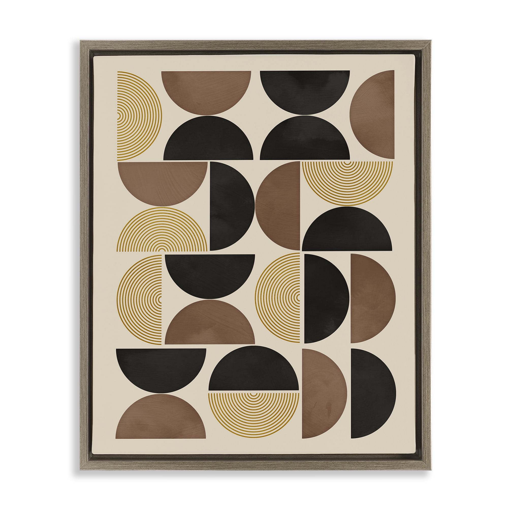 Stupell Industries Midcentury Geometric Shapes Abstract Painting Brown Floater Framed Canvas Art Print Wall Art, 17 x 21
