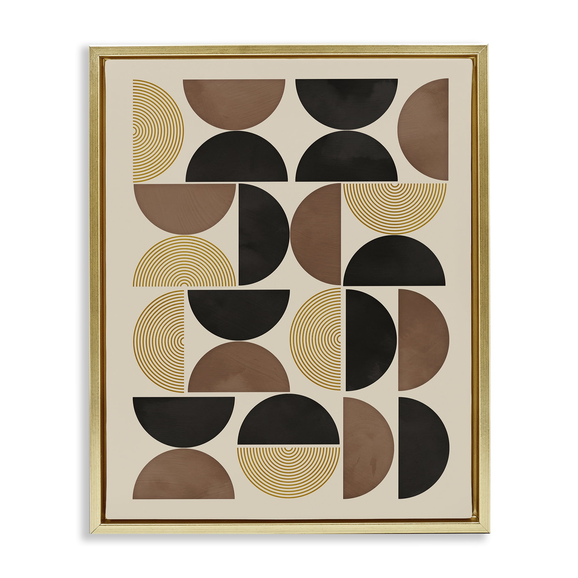 Stupell Industries Midcentury Geometric Shapes Abstract Painting Gold Floater Framed Canvas Art Print Wall Art, 17 x 21
