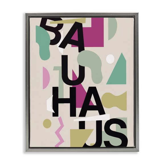 Stupell Industries Midcentury Modern Bauhaus Shapes Gray Framed Floater Canvas Wall Art design by Annabelle Hall, 31 x 25