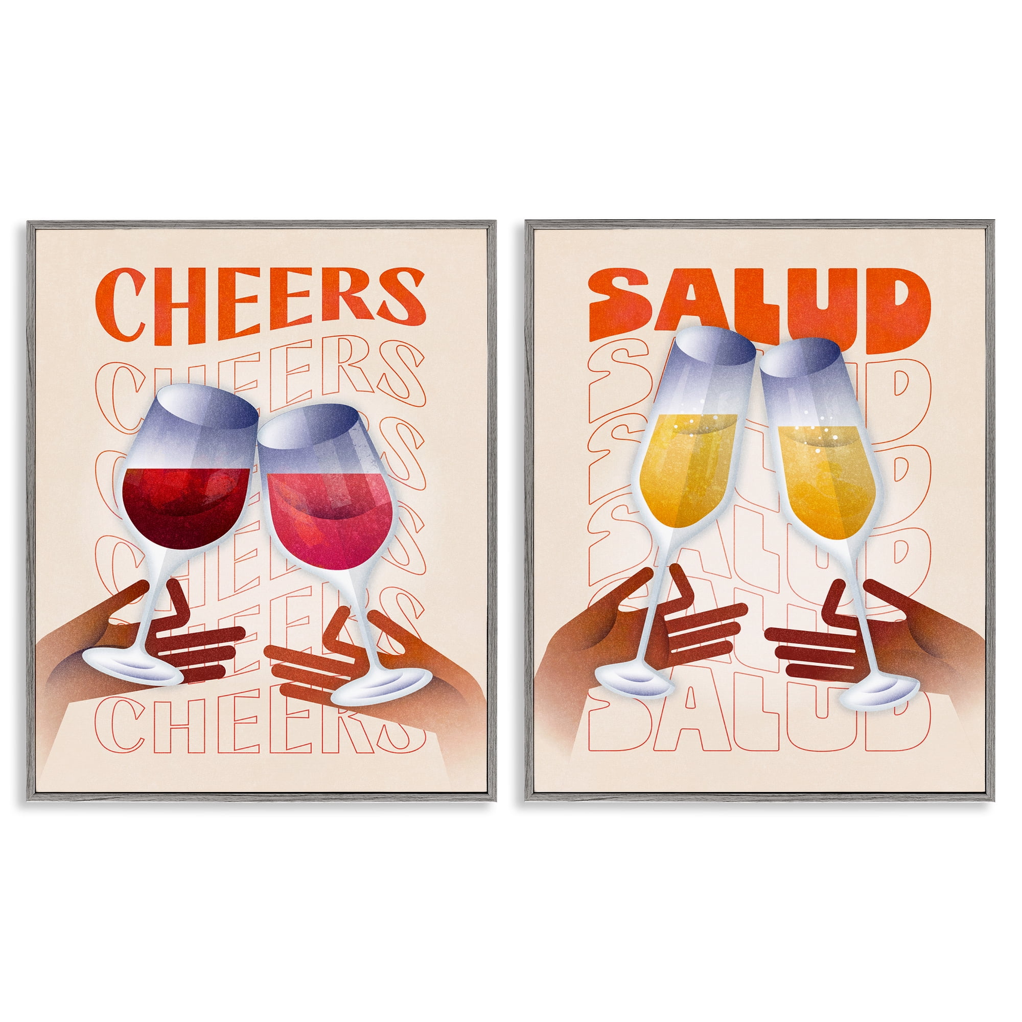 Stupell Industries Midcentury Modern Cheers Food & Beverage Painting Gray Framed Art Print Wall Art, 16 x 20, Set of 2