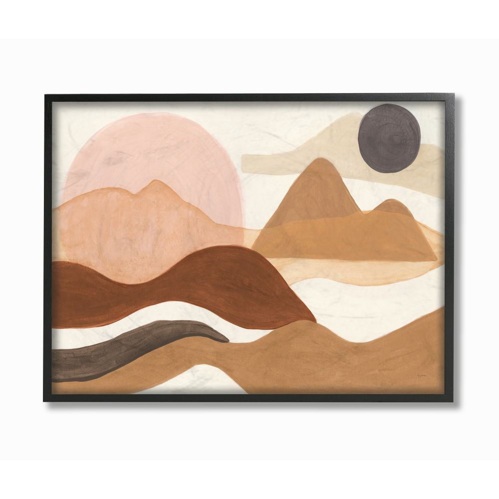 Stupell Industries Midcentury Mountain Range Terrain Brown Tan Painting Framed Wall Art Design by Mary Urban, 11" x 14", Black Framed