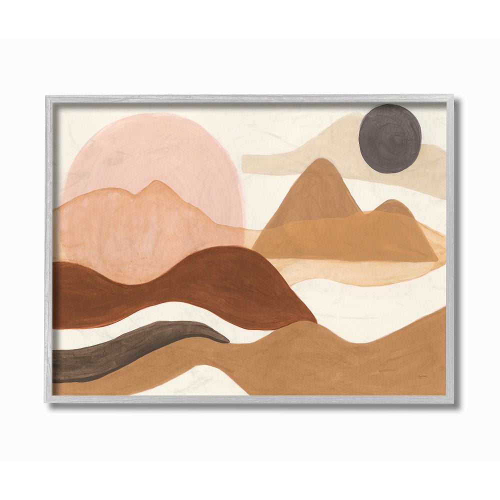 Stupell Industries Midcentury Mountain Range Terrain Brown Tan Painting Framed Wall Art Design by Mary Urban, 16" x 20", Gray Framed