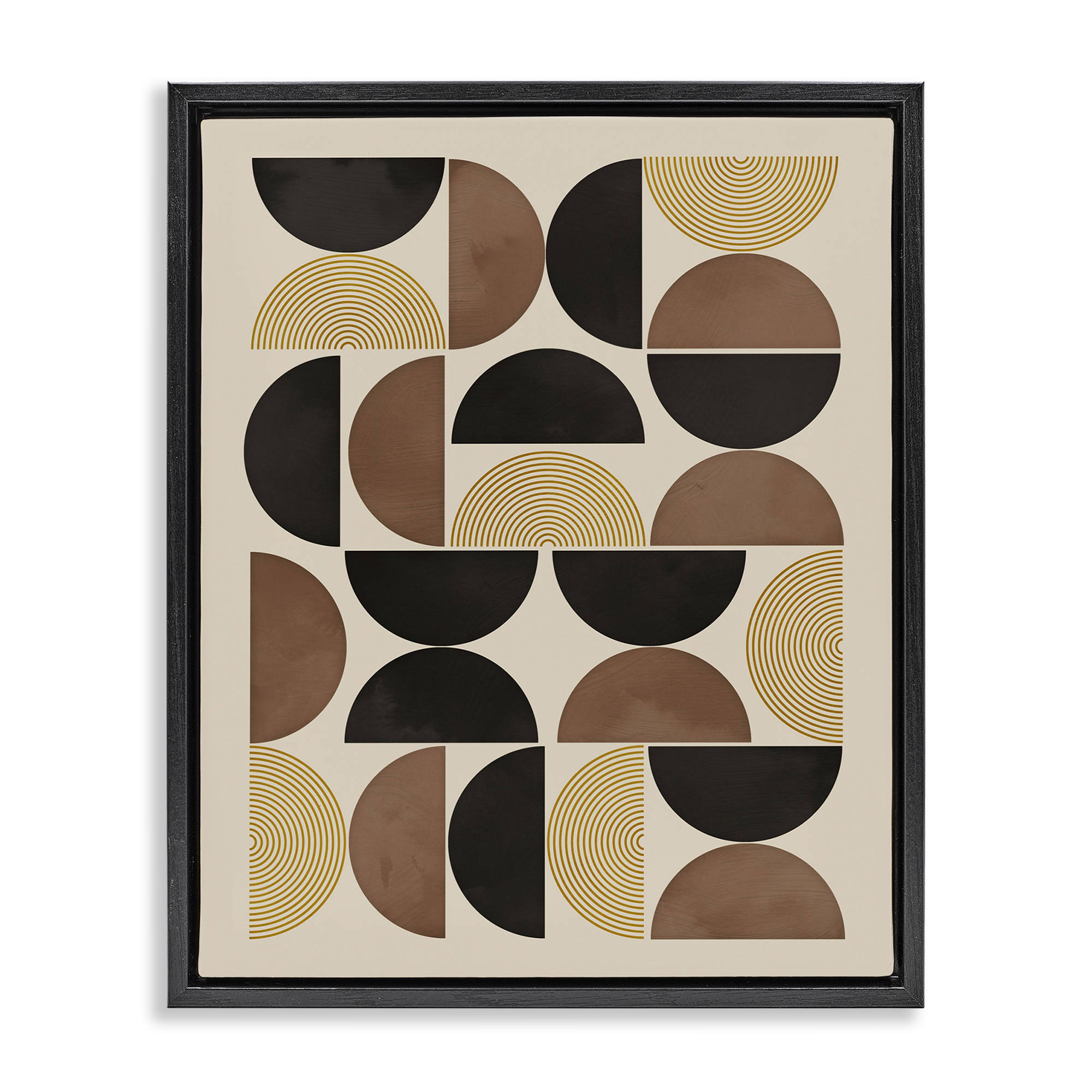 Stupell Industries Midcentury Neutral Geometric Abstract Painting Black Floater Framed Canvas Art Print Wall Art, 25 x 31