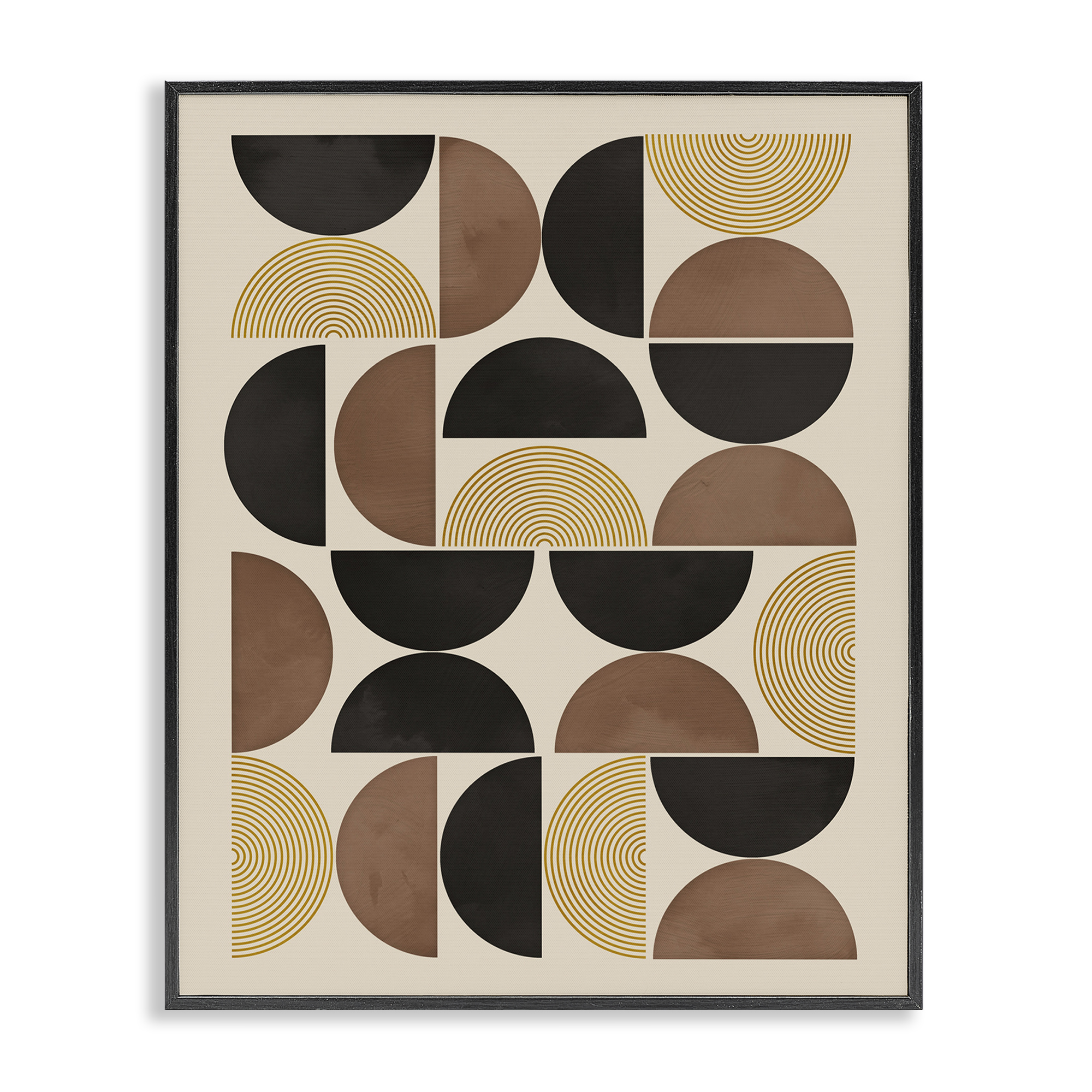 Stupell Industries Midcentury Neutral Geometric Abstract Painting Black Framed Art Print Wall Art, 16 x 20