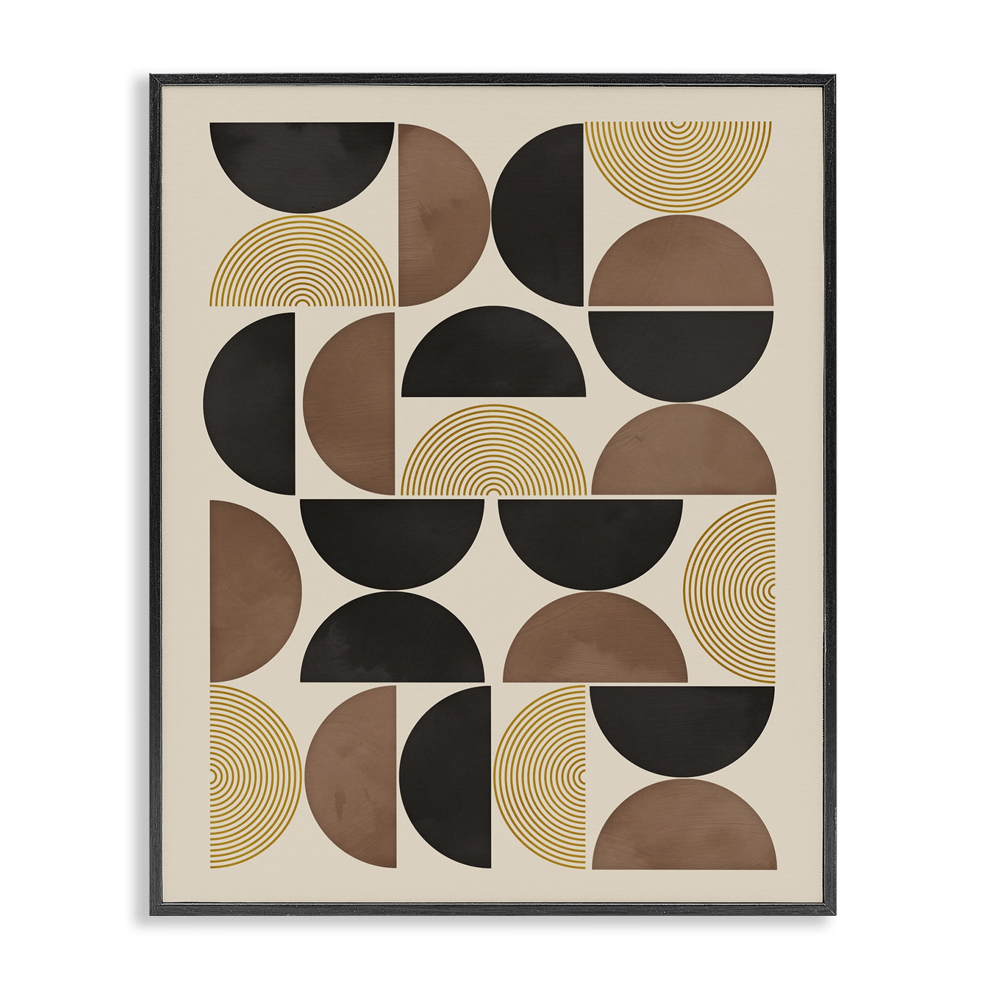 Stupell Industries Midcentury Neutral Geometric Abstract Painting Black Framed Art Print Wall Art, 24 x 30