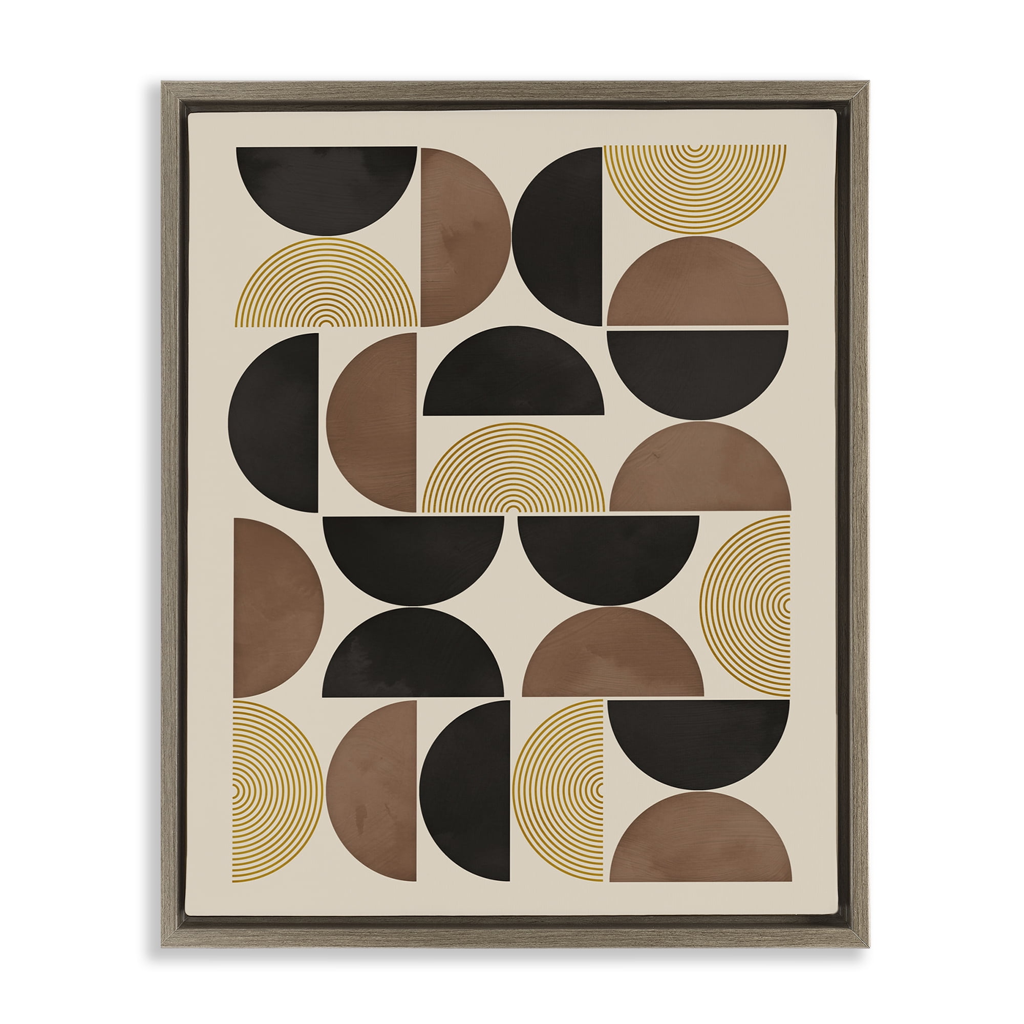 Stupell Industries Midcentury Neutral Geometric Abstract Painting Brown Floater Framed Canvas Art Print Wall Art, 17 x 21