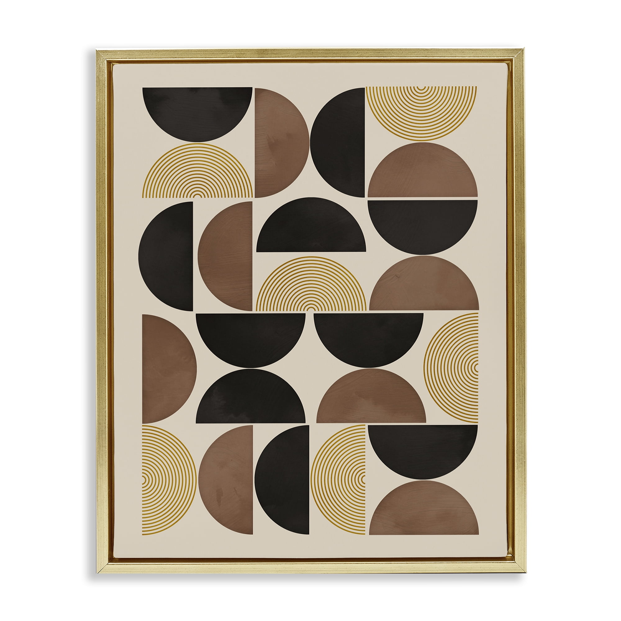 Stupell Industries Midcentury Neutral Geometric Abstract Painting Gold Floater Framed Canvas Art Print Wall Art, 25 x 31