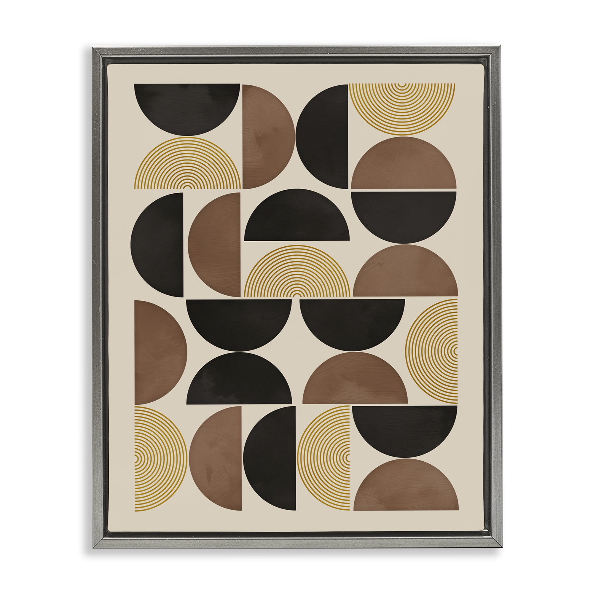 Stupell Industries Midcentury Neutral Geometric Abstract Painting Gray Floater Framed Canvas Art Print Wall Art, 17 x 21