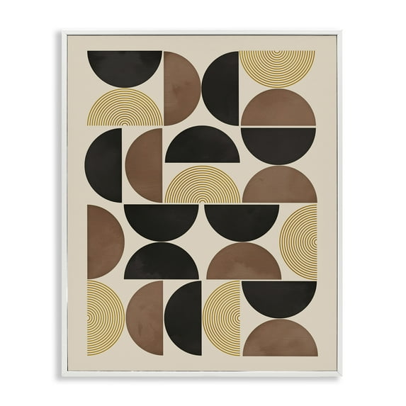 Stupell Industries Midcentury Neutral Geometric Abstract Painting White Framed Art Print Wall Art, 16 x 20