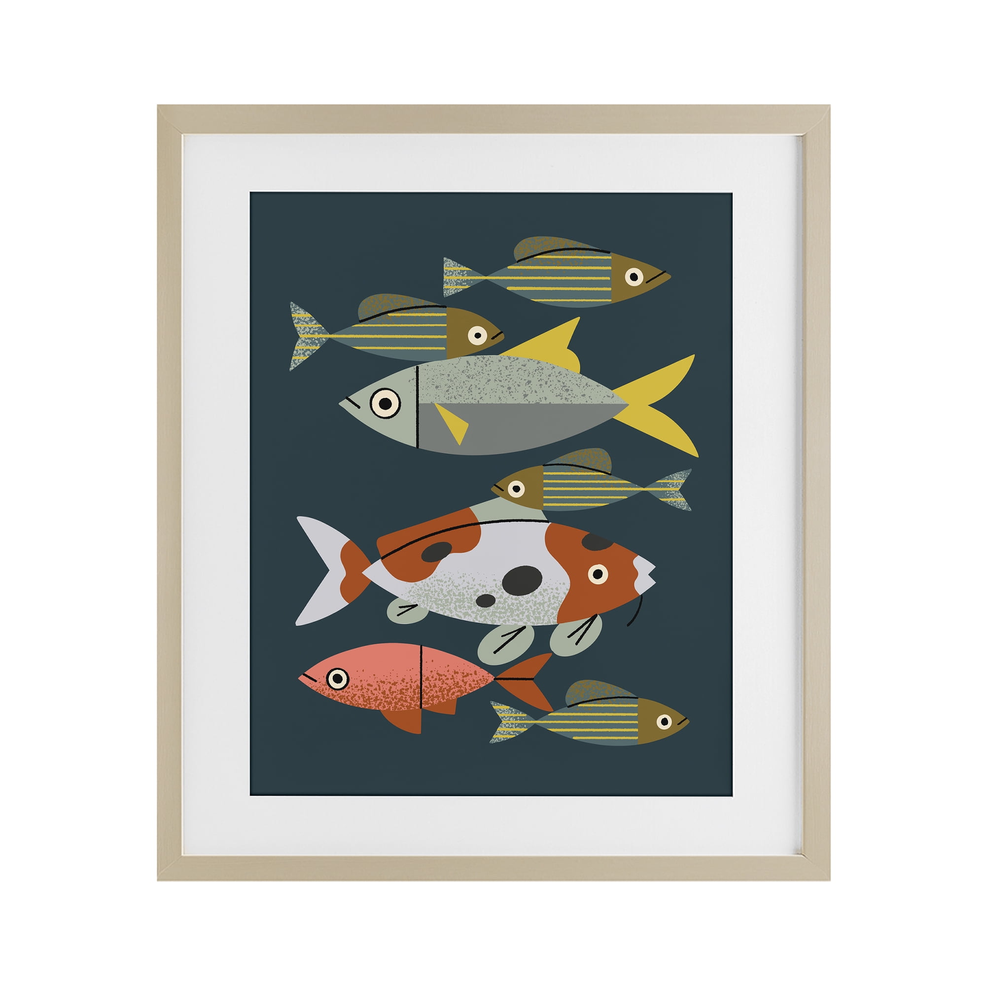 Stupell Industries Midcentury Pond Fishes Birch Framed Print Under Glass, design by Renea L. Thull