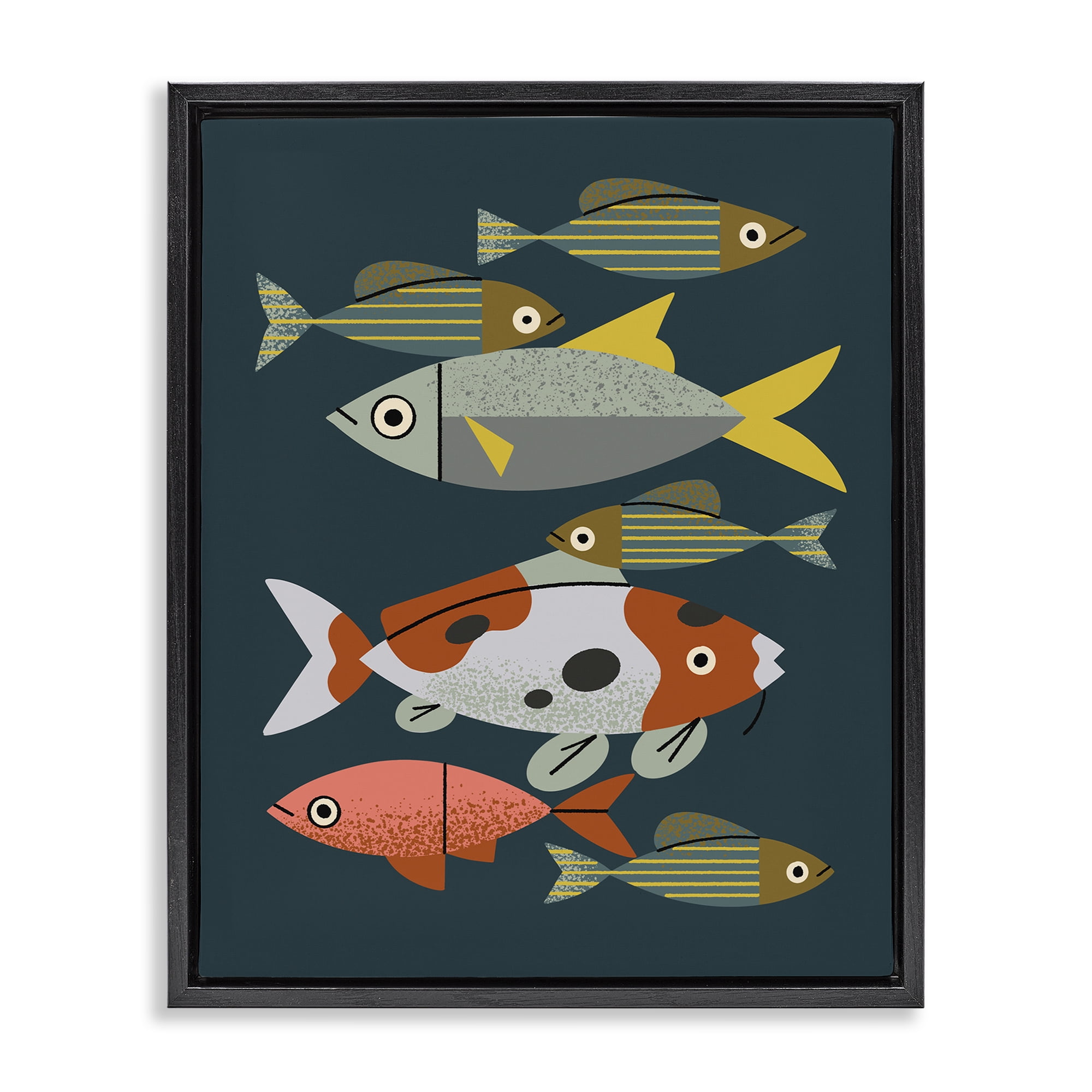 Stupell Industries Midcentury Pond Fishes Black Framed Floater Canvas Wall Art, design by Renea L. Thull