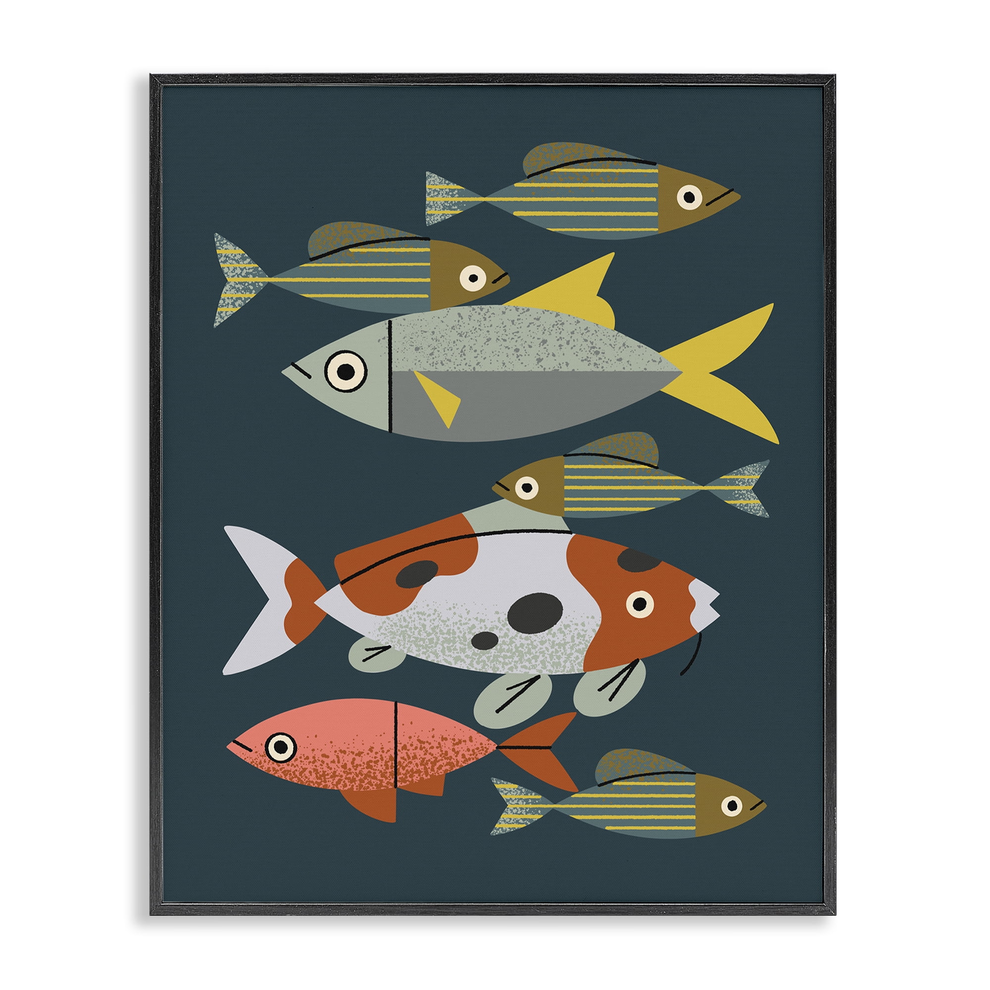Stupell Industries Midcentury Pond Fishes Black Framed Giclee Art, design by Renea L. Thull