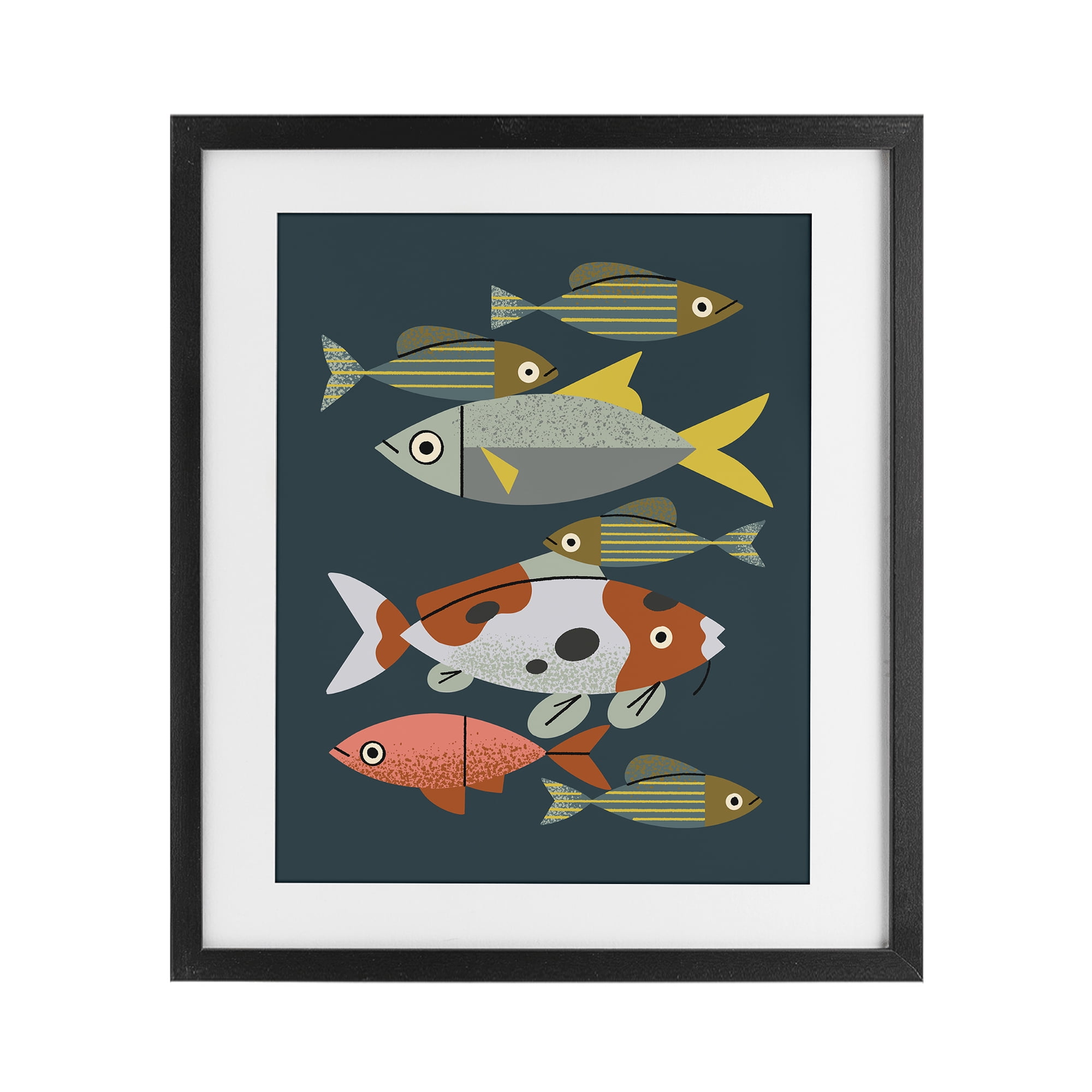 Stupell Industries Midcentury Pond Fishes Black Framed Print Under Glass, design by Renea L. Thull