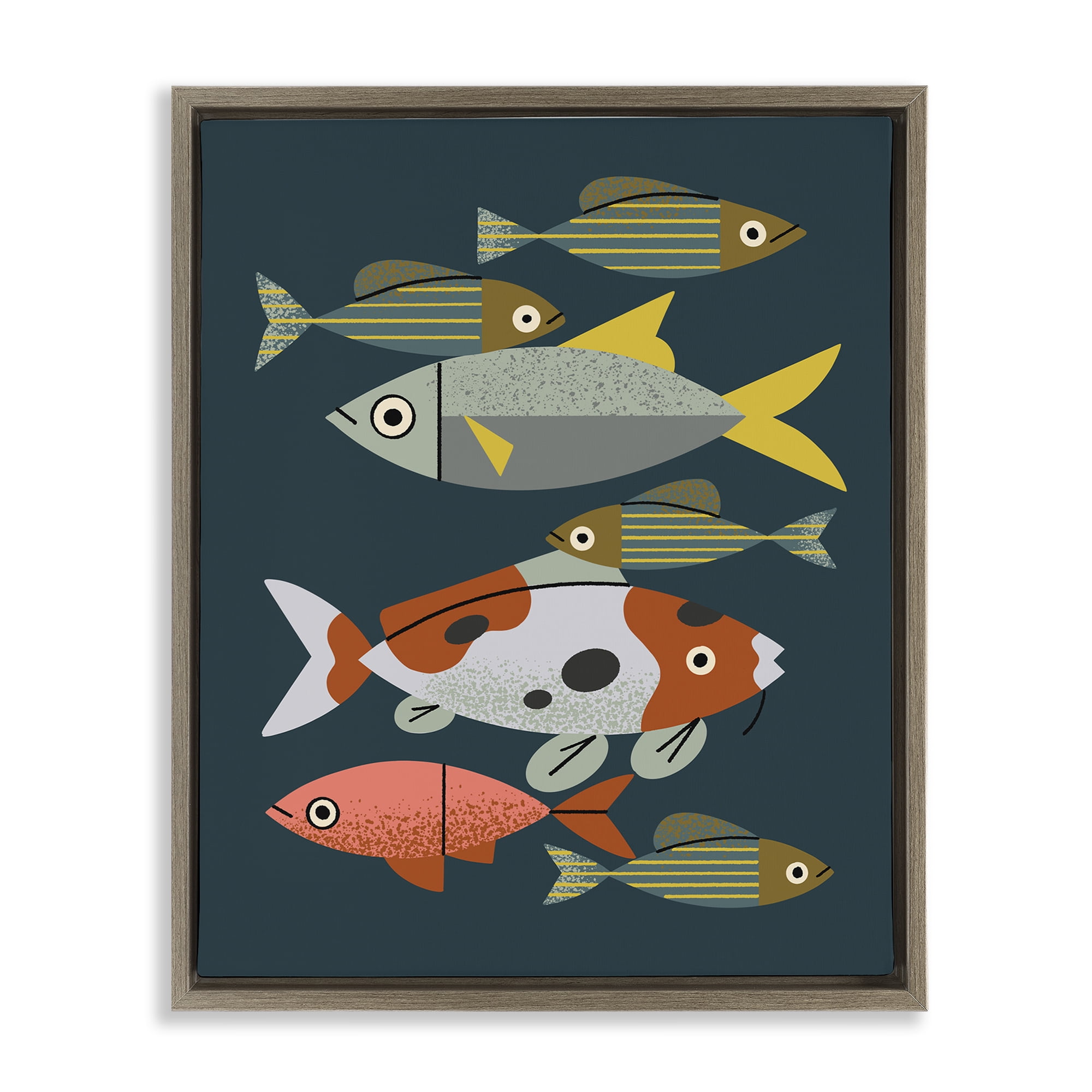 Stupell Industries Midcentury Pond Fishes Brown Framed Floater Canvas Wall Art, design by Renea L. Thull