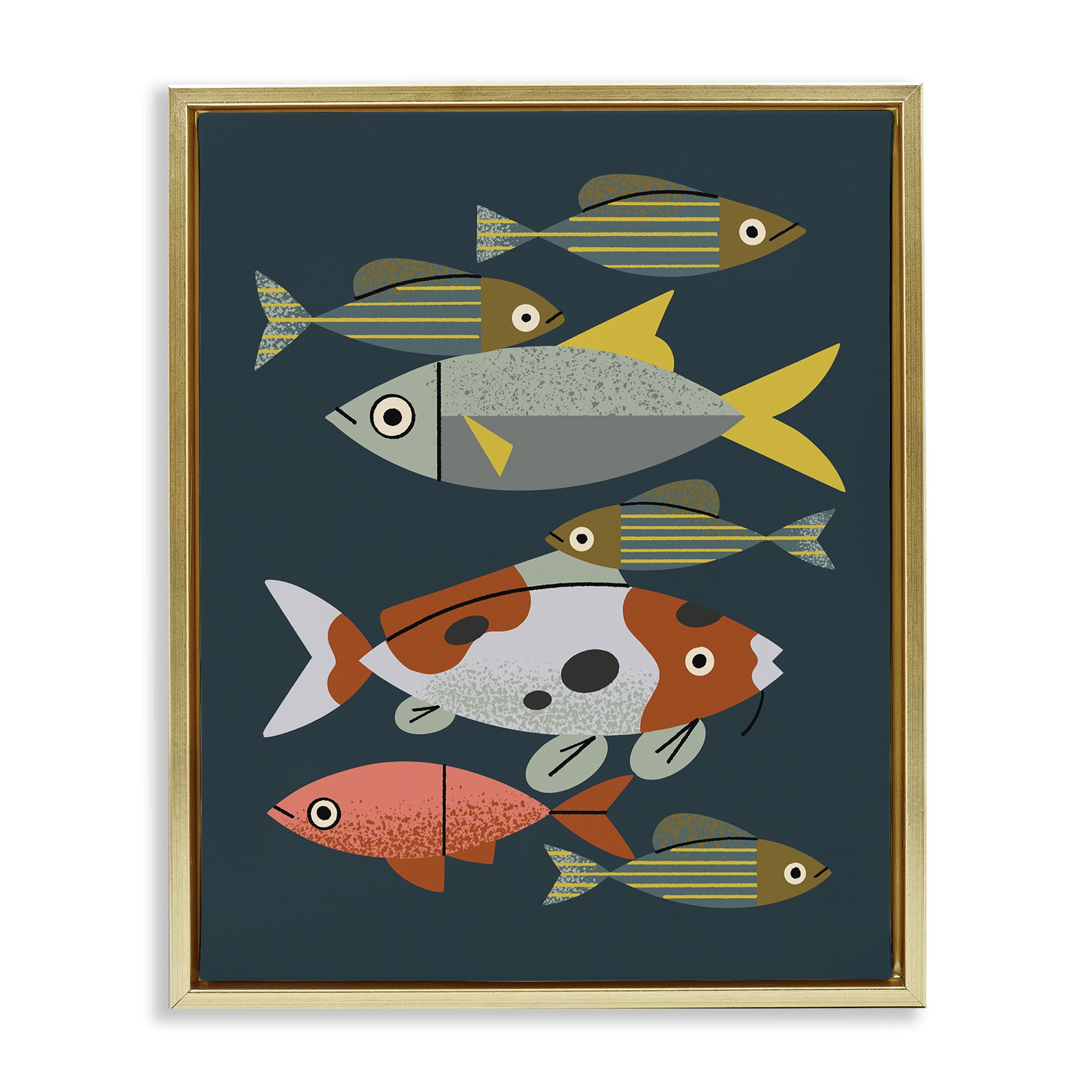 Stupell Industries Midcentury Pond Fishes Gold Framed Floater Canvas Wall Art, design by Renea L. Thull