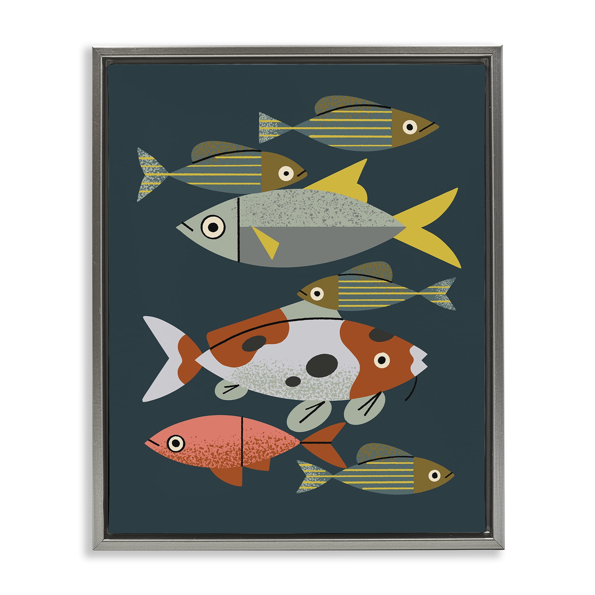 Stupell Industries Midcentury Pond Fishes Gray Framed Floater Canvas Wall Art, design by Renea L. Thull