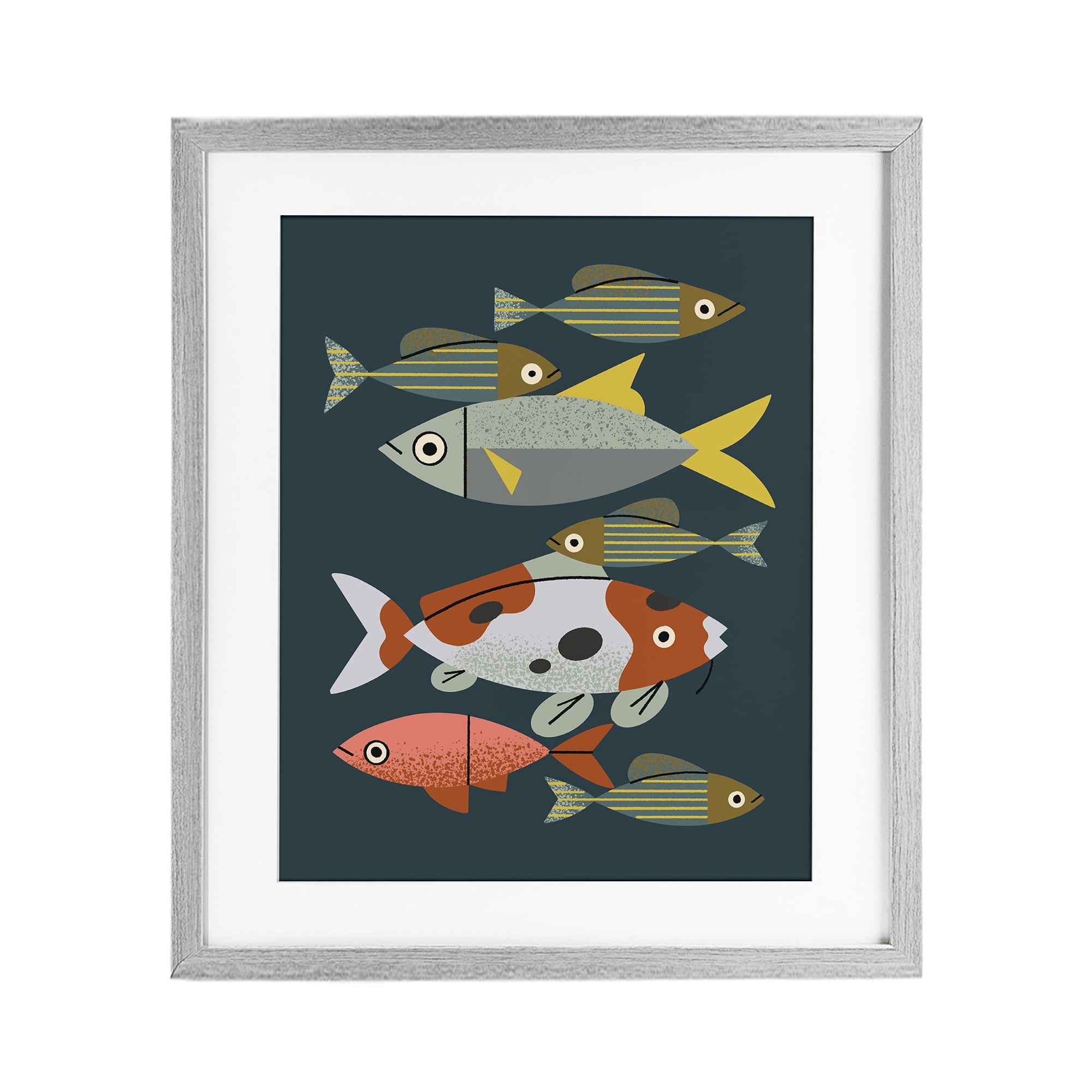 Stupell Industries Midcentury Pond Fishes Gray Framed Print Under Glass, design by Renea L. Thull