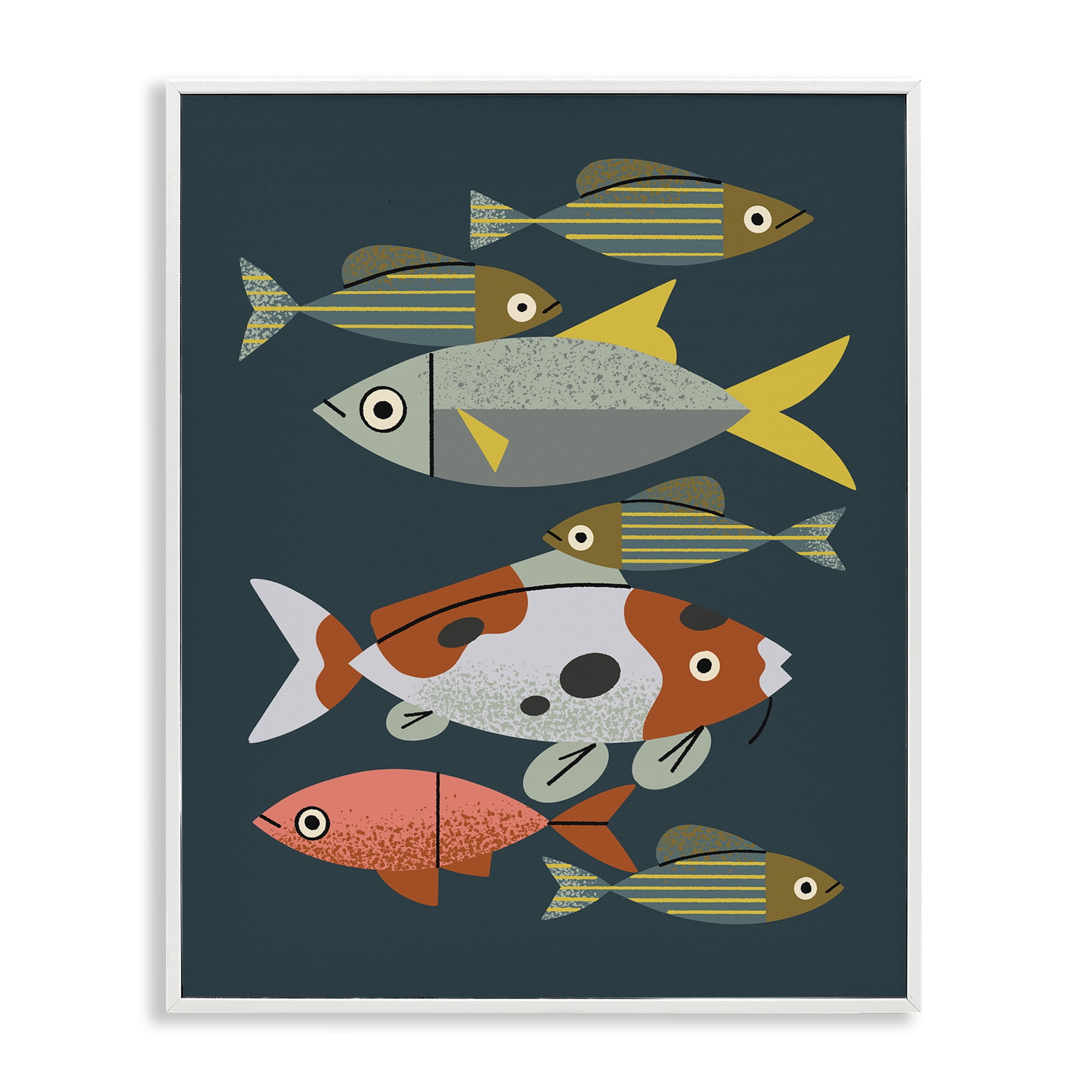 Stupell Industries Midcentury Pond Fishes White Framed Giclee Art, design by Renea L. Thull