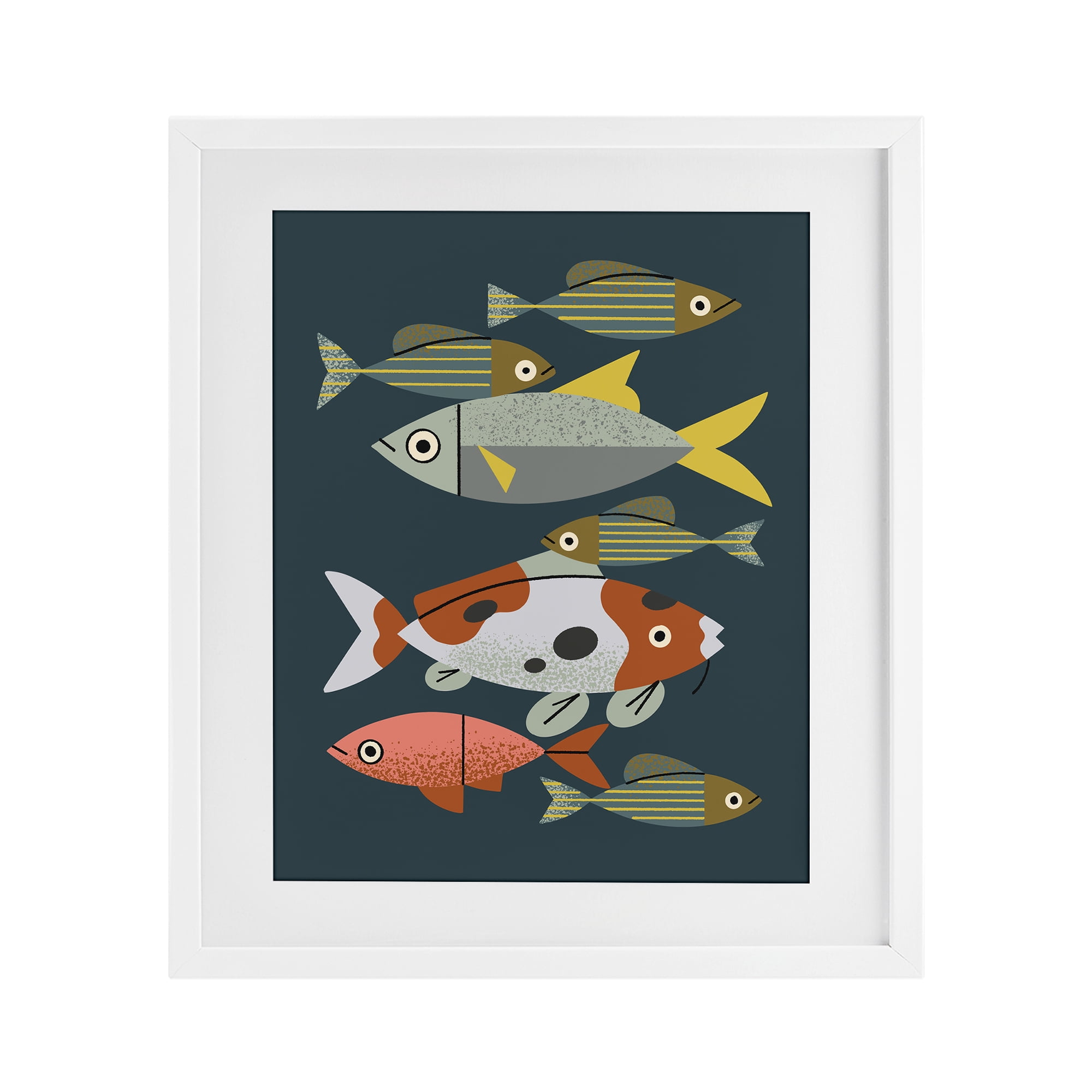 Stupell Industries Midcentury Pond Fishes White Framed Print Under Glass, design by Renea L. Thull