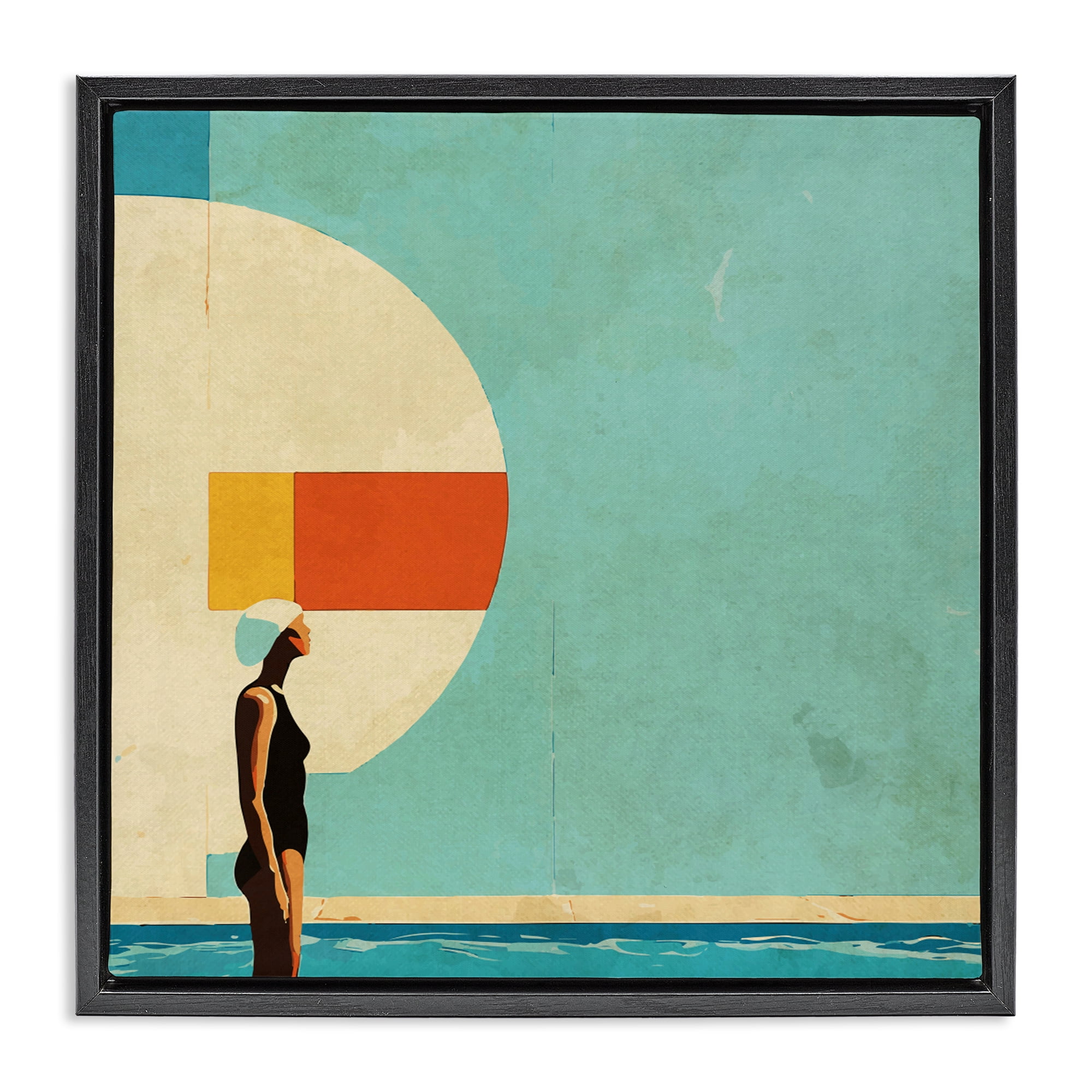 Stupell Industries Midcentury Pool Geometric Black Framed Floater Canvas Wall Art, design by Layla Oz
