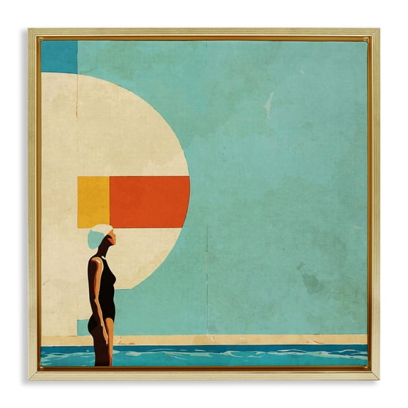 Stupell Industries Modern Midcentury Pool Geometric Gold Floating Frame Canvas Art, 25 x 25, by Layla Oz