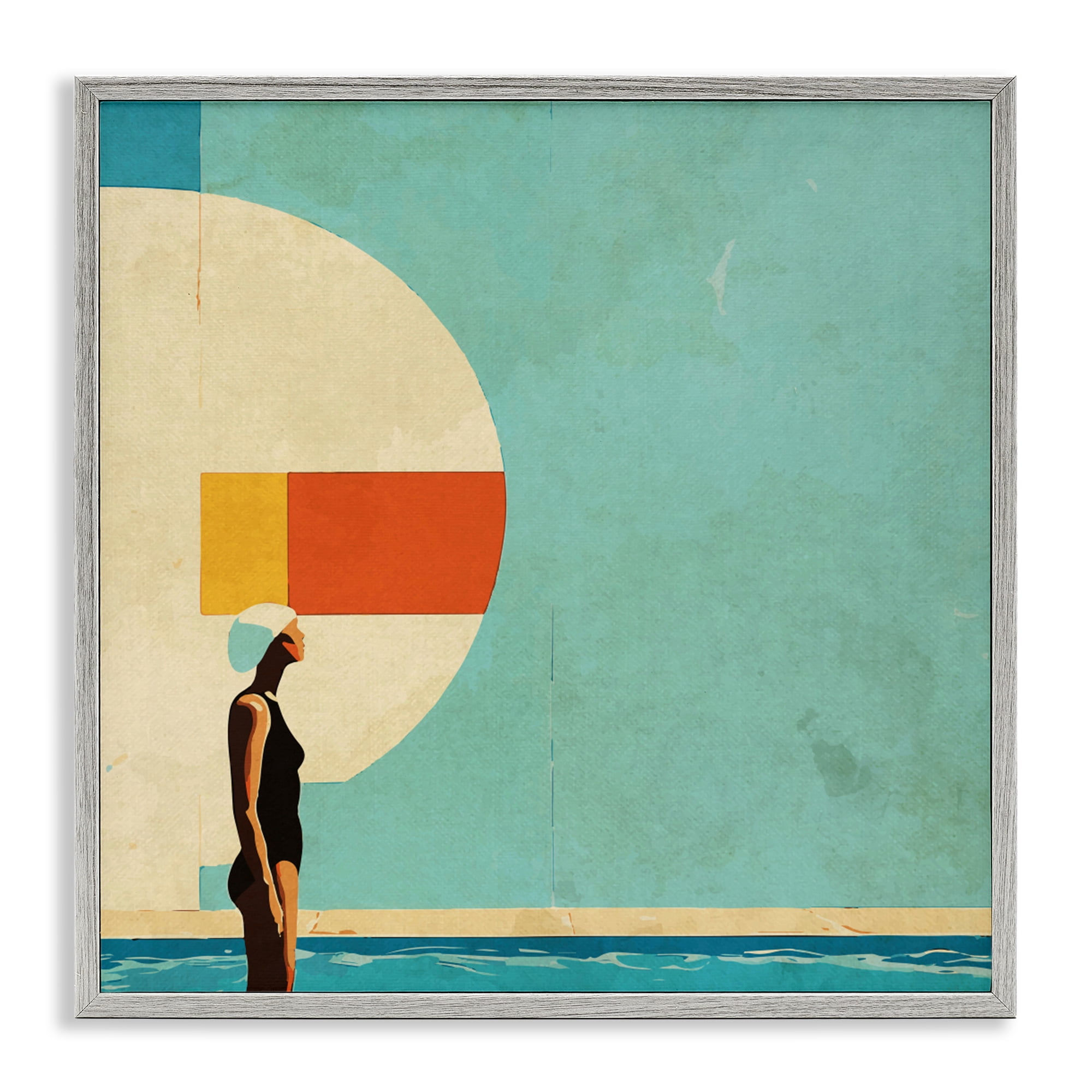Stupell Industries Midcentury Pool Geometric Gray Framed Giclee Art, design by Layla Oz