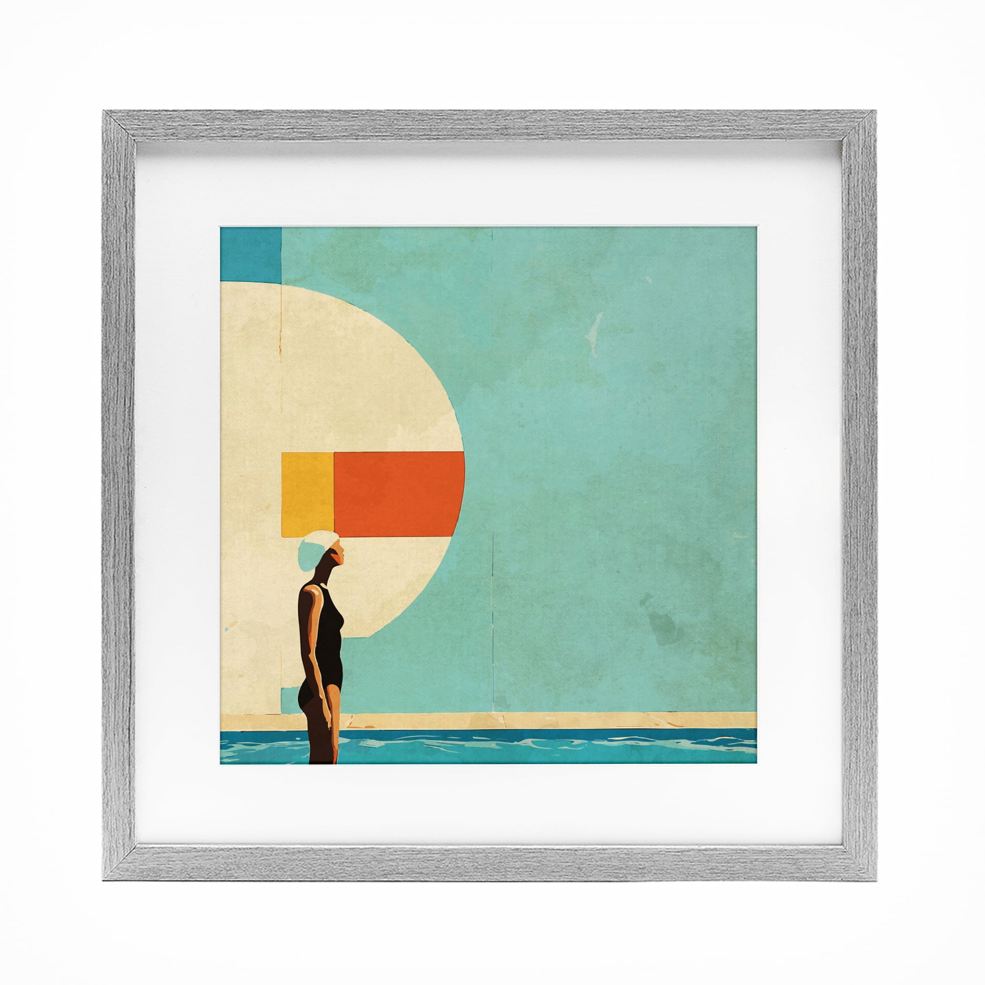 Stupell Industries Midcentury Pool Geometric Gray Framed Print Under Glass, design by Layla Oz