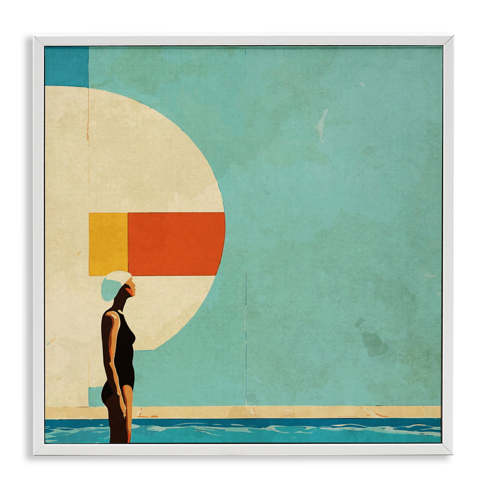 Stupell Industries Midcentury Pool Geometric White Framed Giclee Art, design by Layla Oz