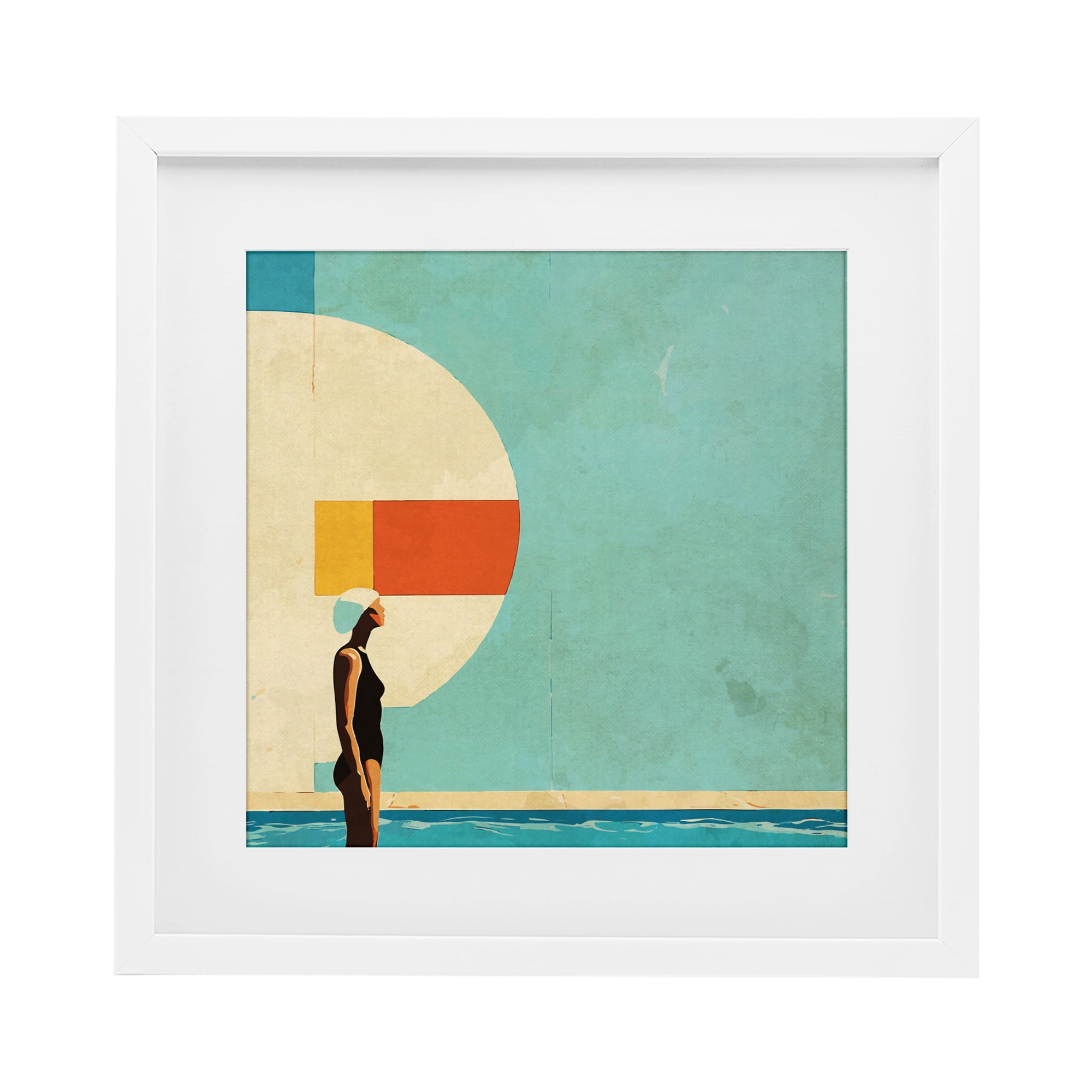 Stupell Industries Midcentury Pool Geometric White Framed Print Under Glass, design by Layla Oz