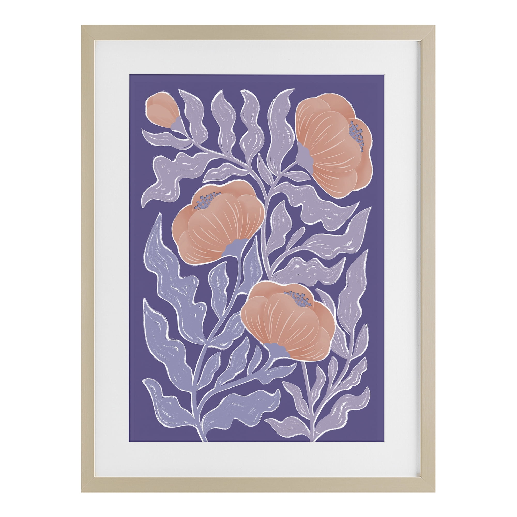 Stupell Industries Midcentury Purple Poppies Birch Framed Print Under Glass, design by Martina Pavlova
