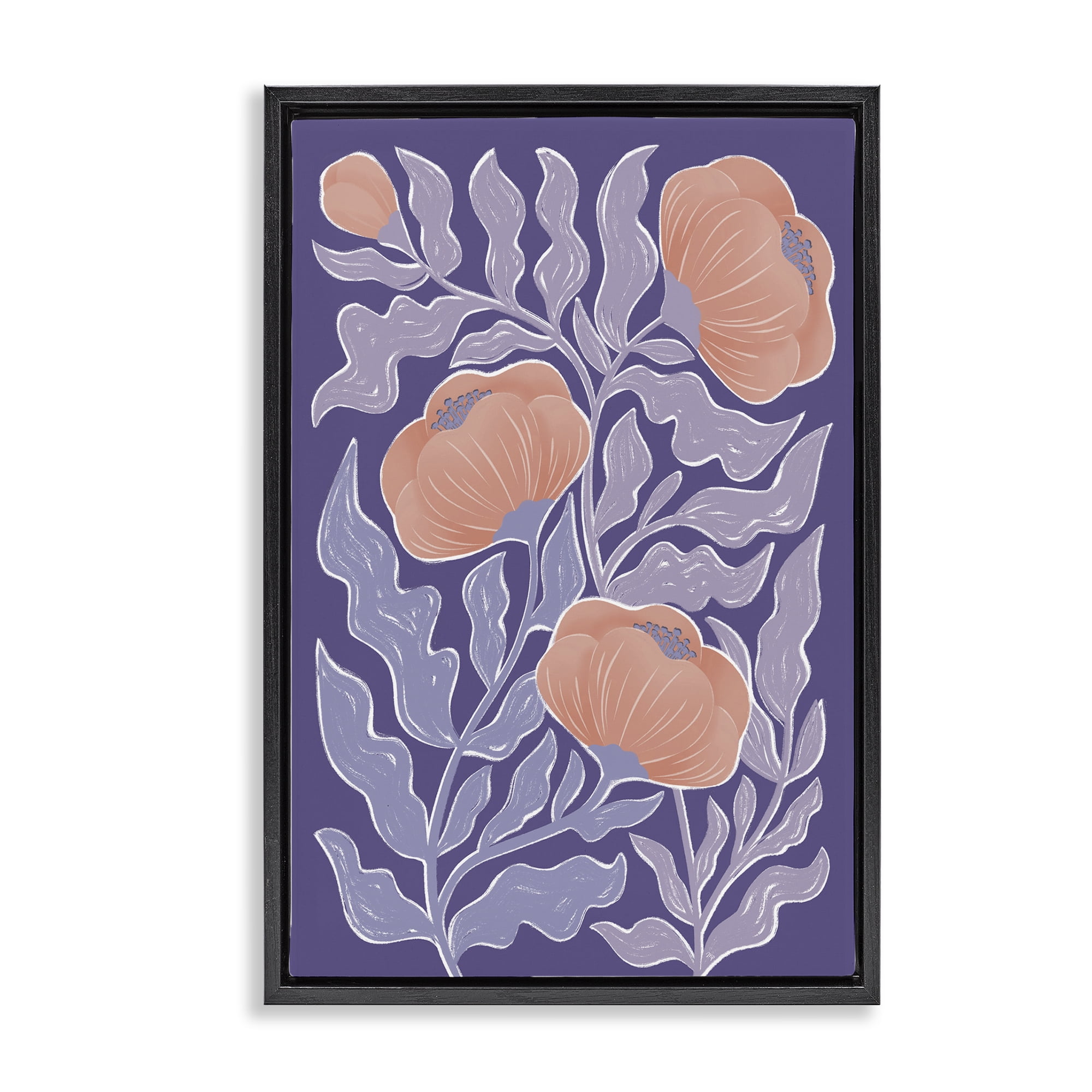 Stupell Industries Midcentury Purple Poppies Black Framed Floater Canvas Wall Art, design by Martina Pavlova