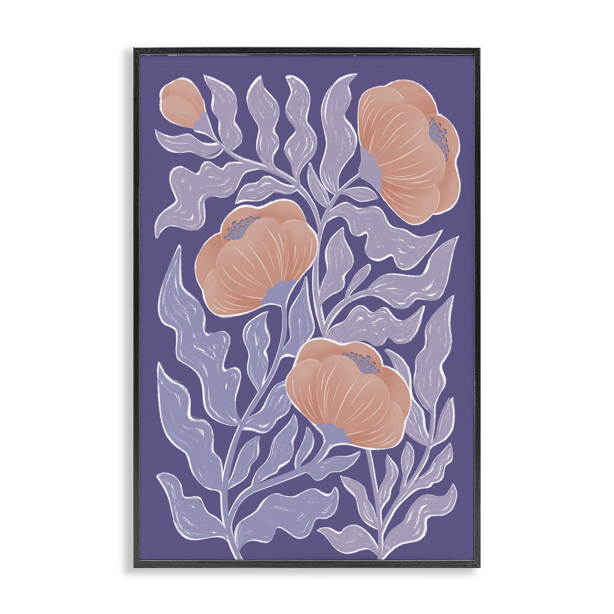 Stupell Industries Midcentury Purple Poppies Black Framed Giclee Art, design by Martina Pavlova