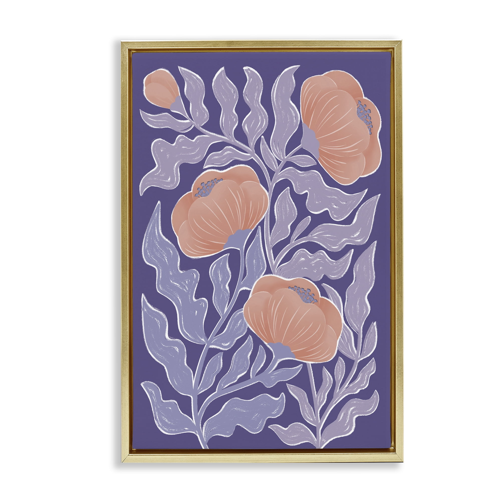 Stupell Industries Midcentury Purple Poppies Gold Framed Floater Canvas Wall Art, design by Martina Pavlova
