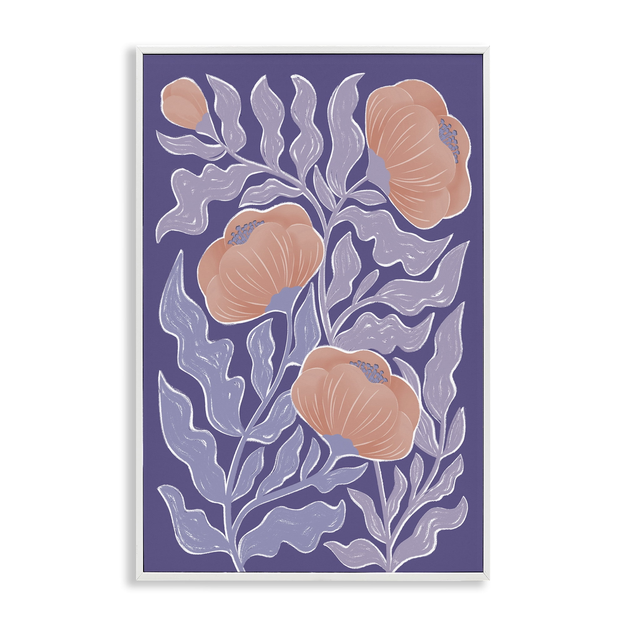 Stupell Industries Midcentury Purple Poppies White Framed Giclee Art, design by Martina Pavlova
