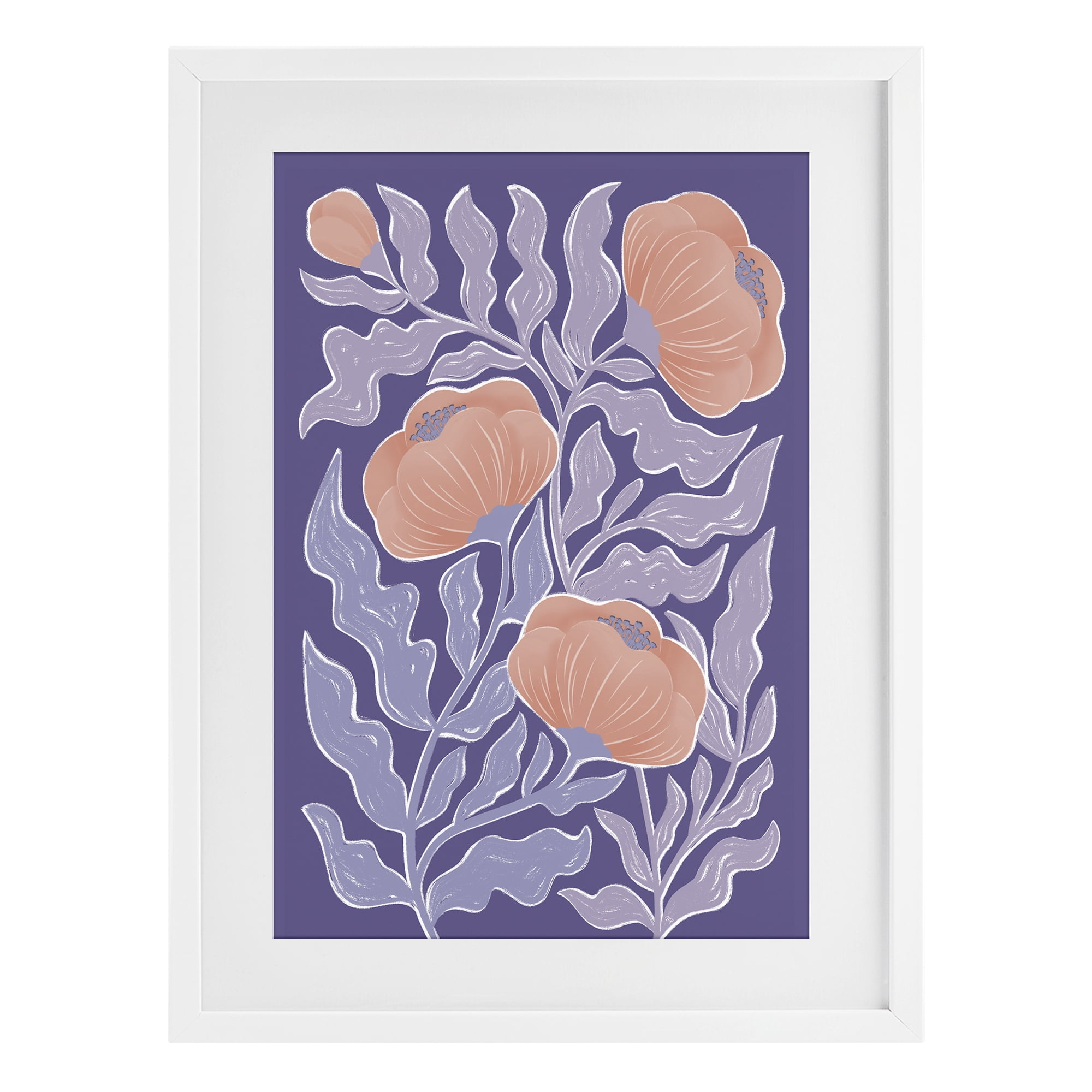Stupell Industries Midcentury Purple Poppies White Framed Print Under Glass, design by Martina Pavlova