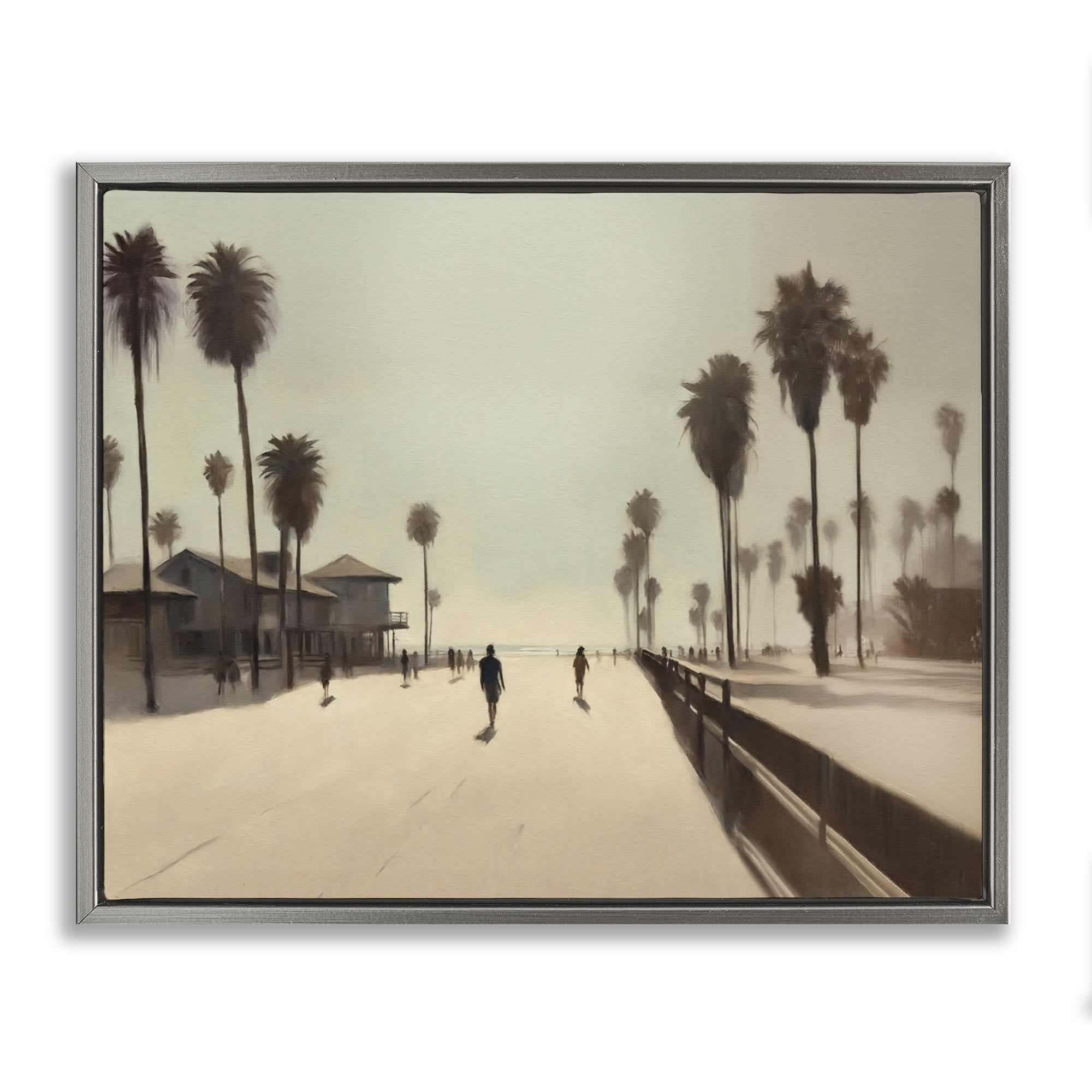 Stupell Industries Midday Sun Beach View Landscape & Nature Painting Gray Floater Framed Canvas Art Print Wall Art, 31 x 25